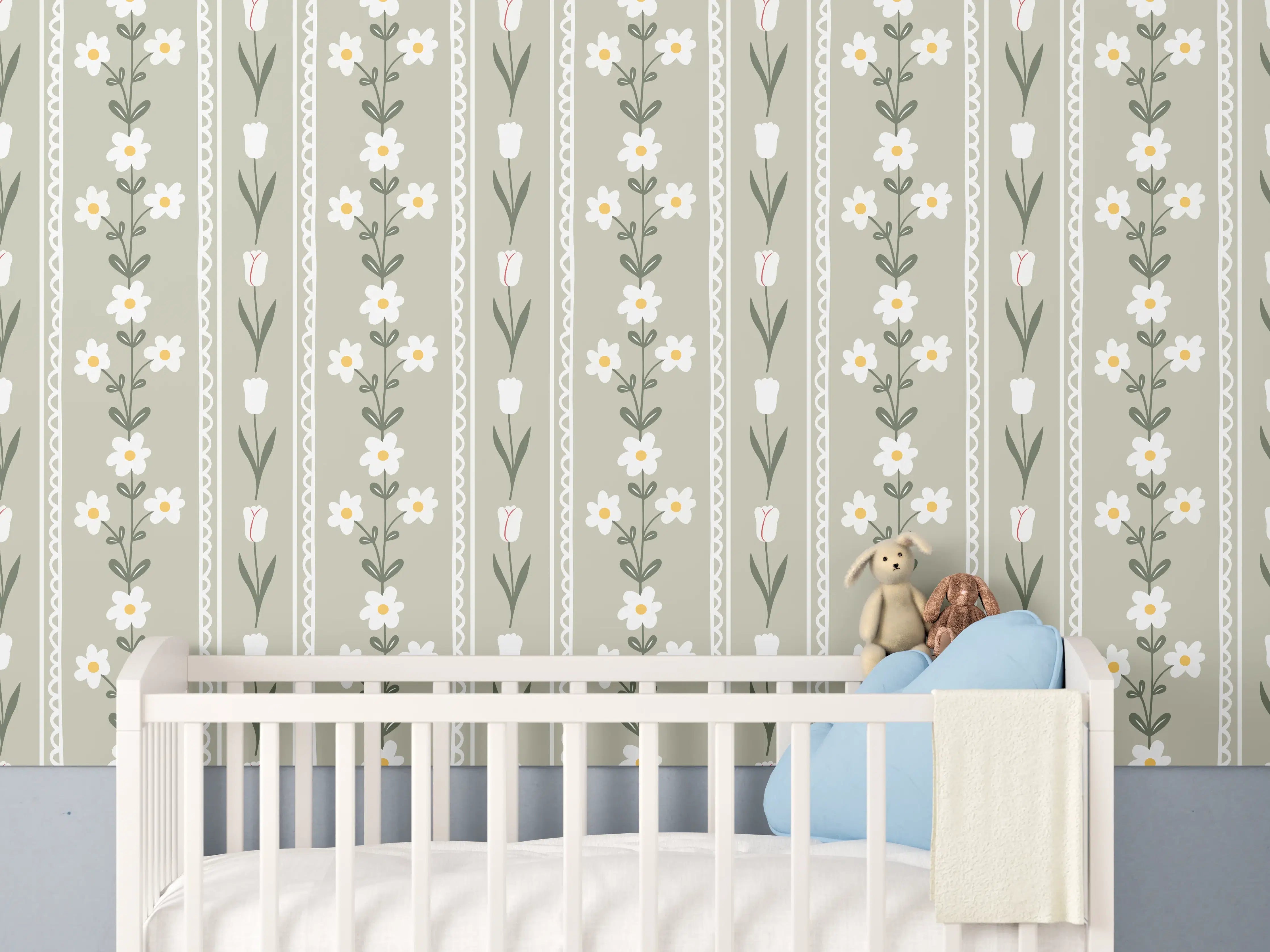 Babyzimmer Wandgestaltung - Vintage Bloom Beige Blumen Tapete