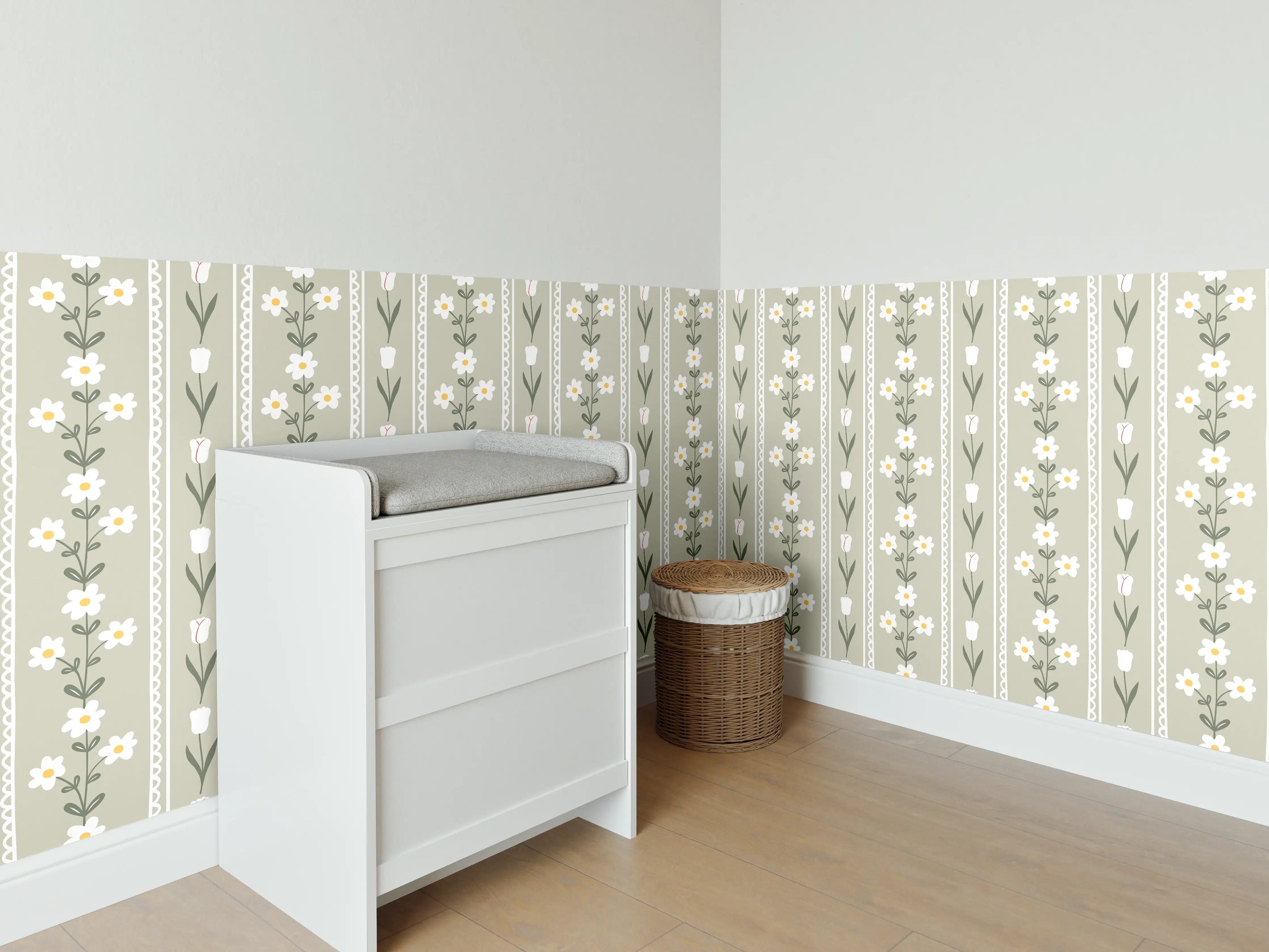 Babyzimmer Wandgestaltung - Vintage Bloom Beige Blumen Tapete