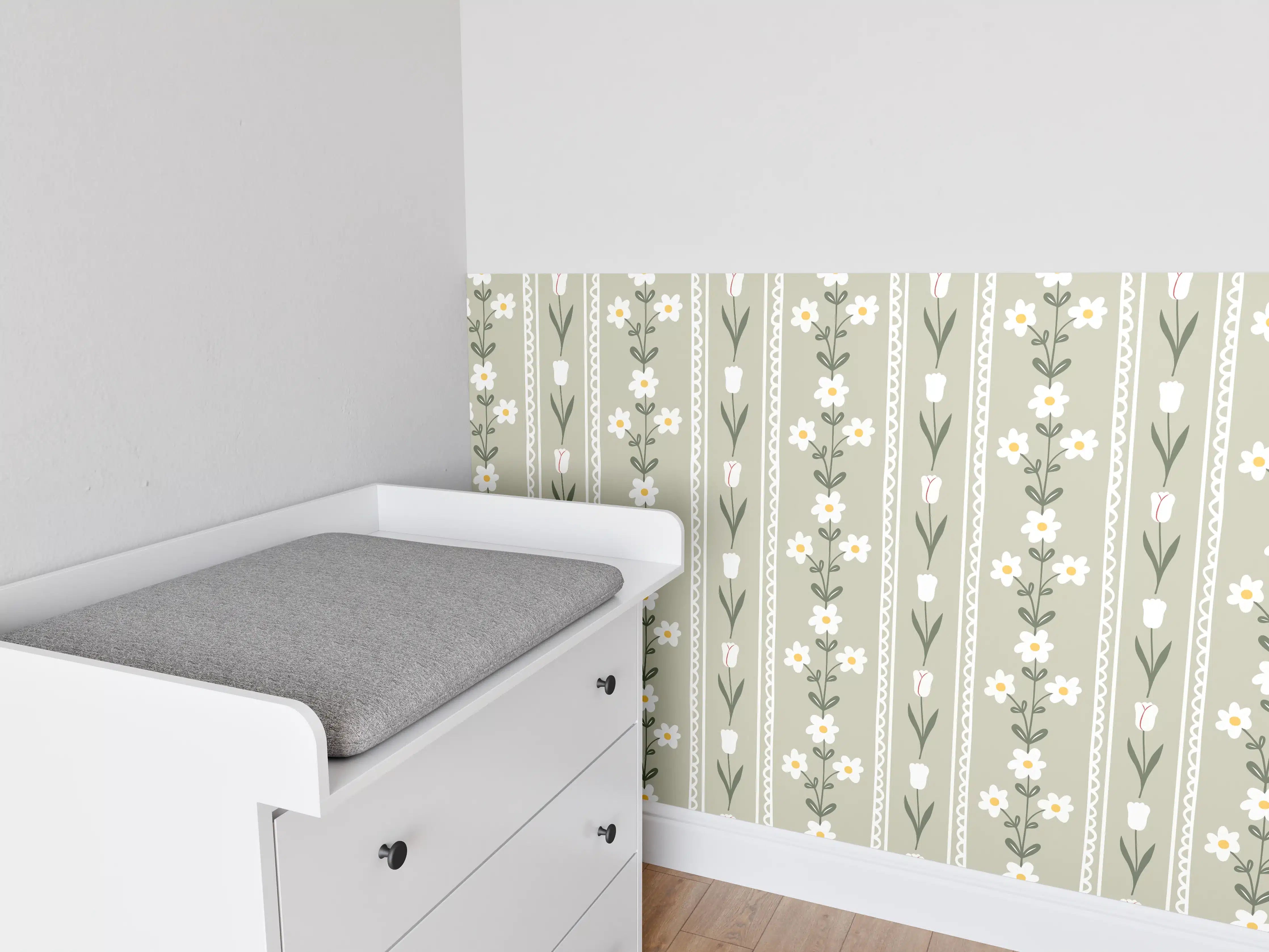 Babyzimmer Wandgestaltung - Vintage Bloom Beige Blumen Tapete