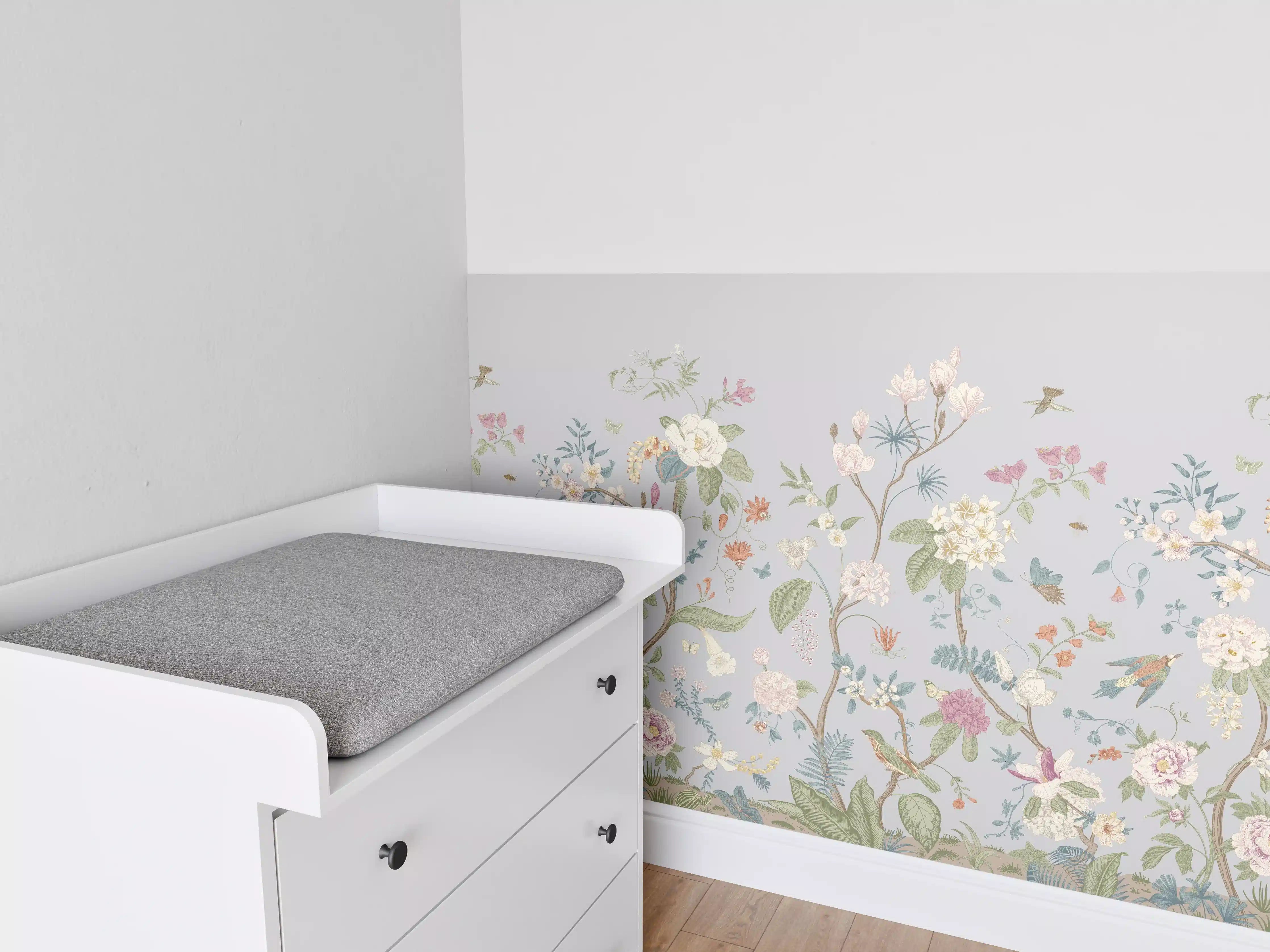 Babyzimmer Wandgestaltung - Vintage Bloom Blumenbordüre Grau-Rosa