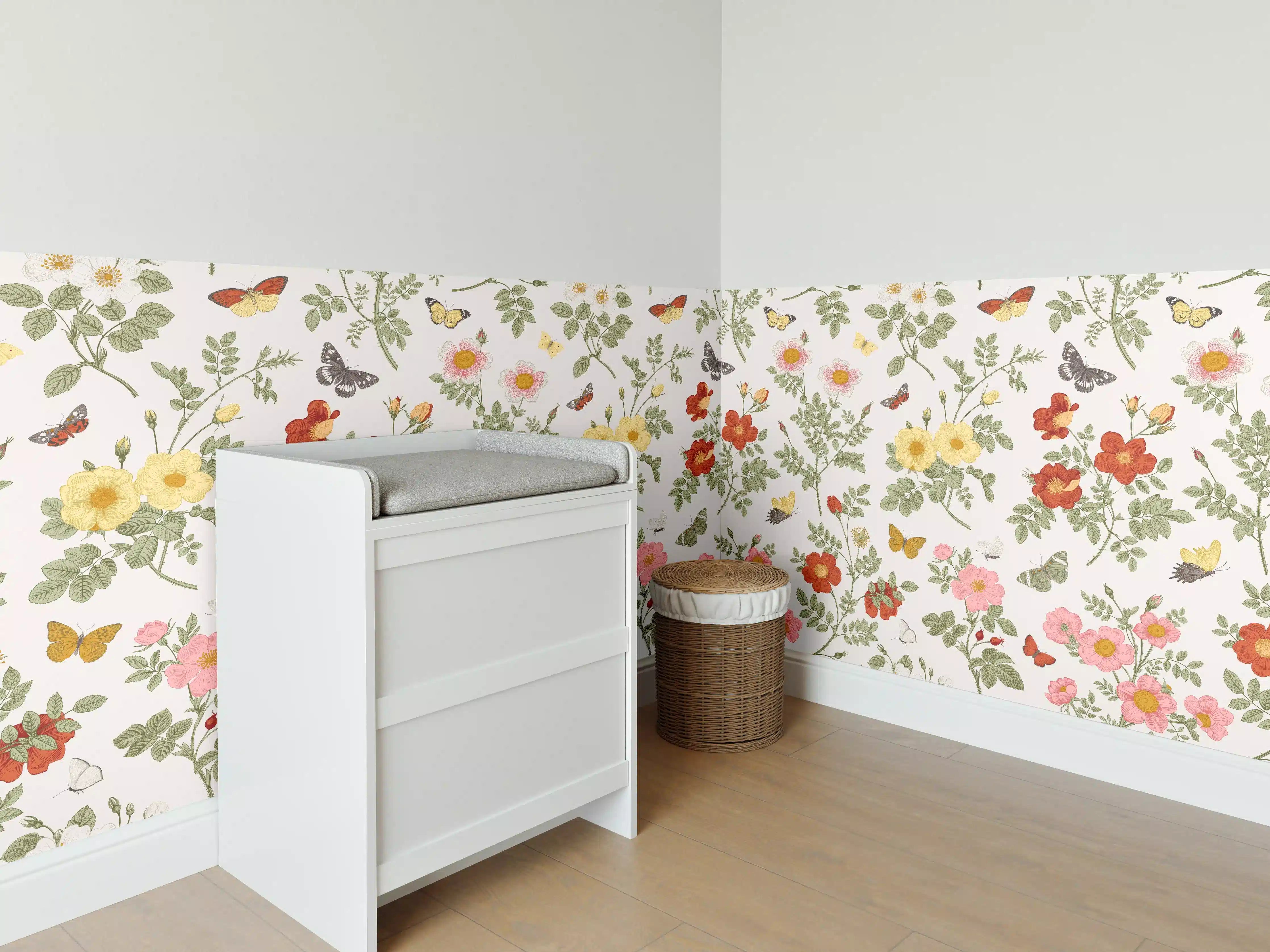 Babyzimmer Wandgestaltung - Vintage Bloom Blumenmuster Rosa-Beige