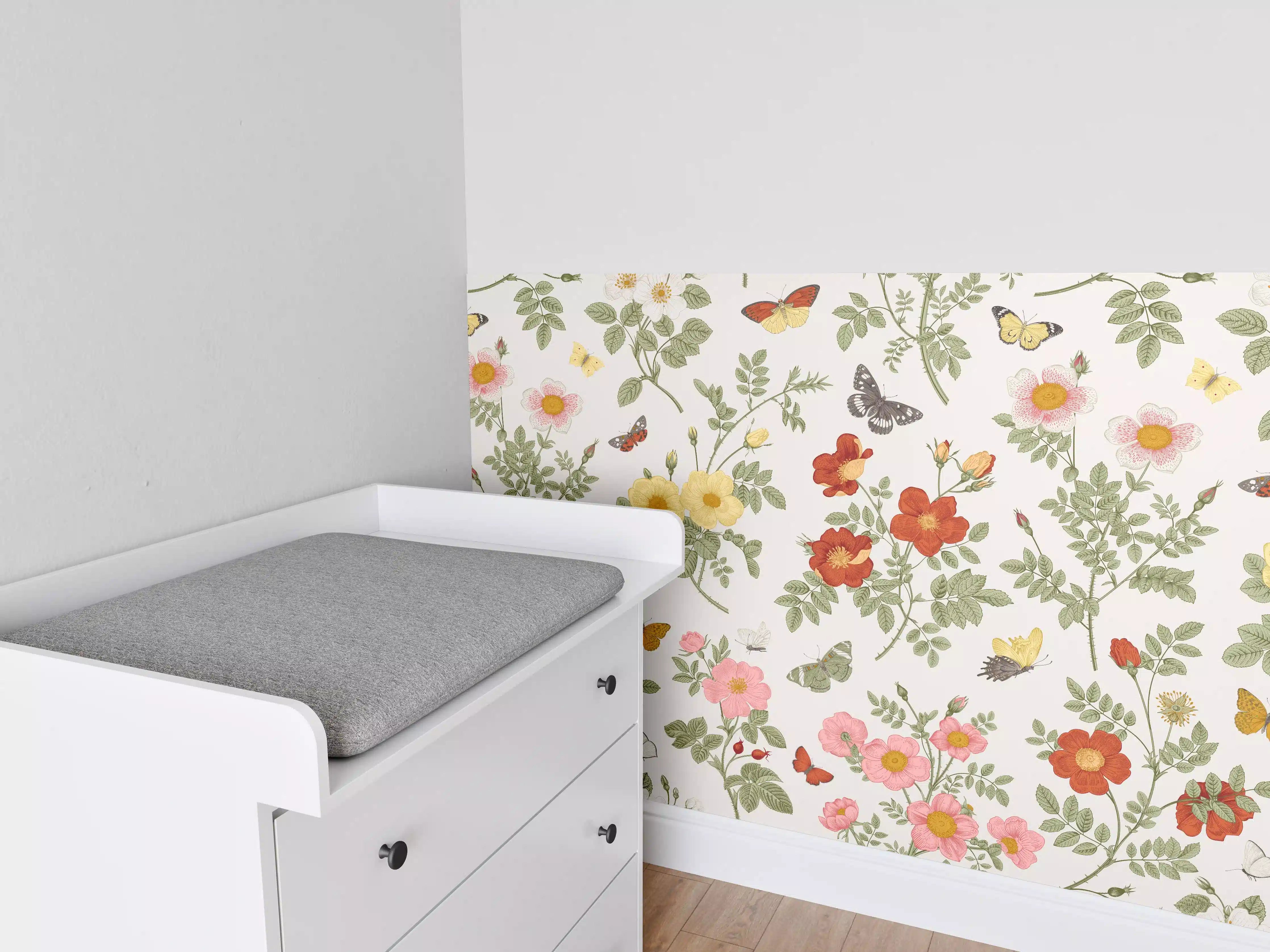 Babyzimmer Wandgestaltung - Vintage Bloom Blumenmuster Rosa-Beige