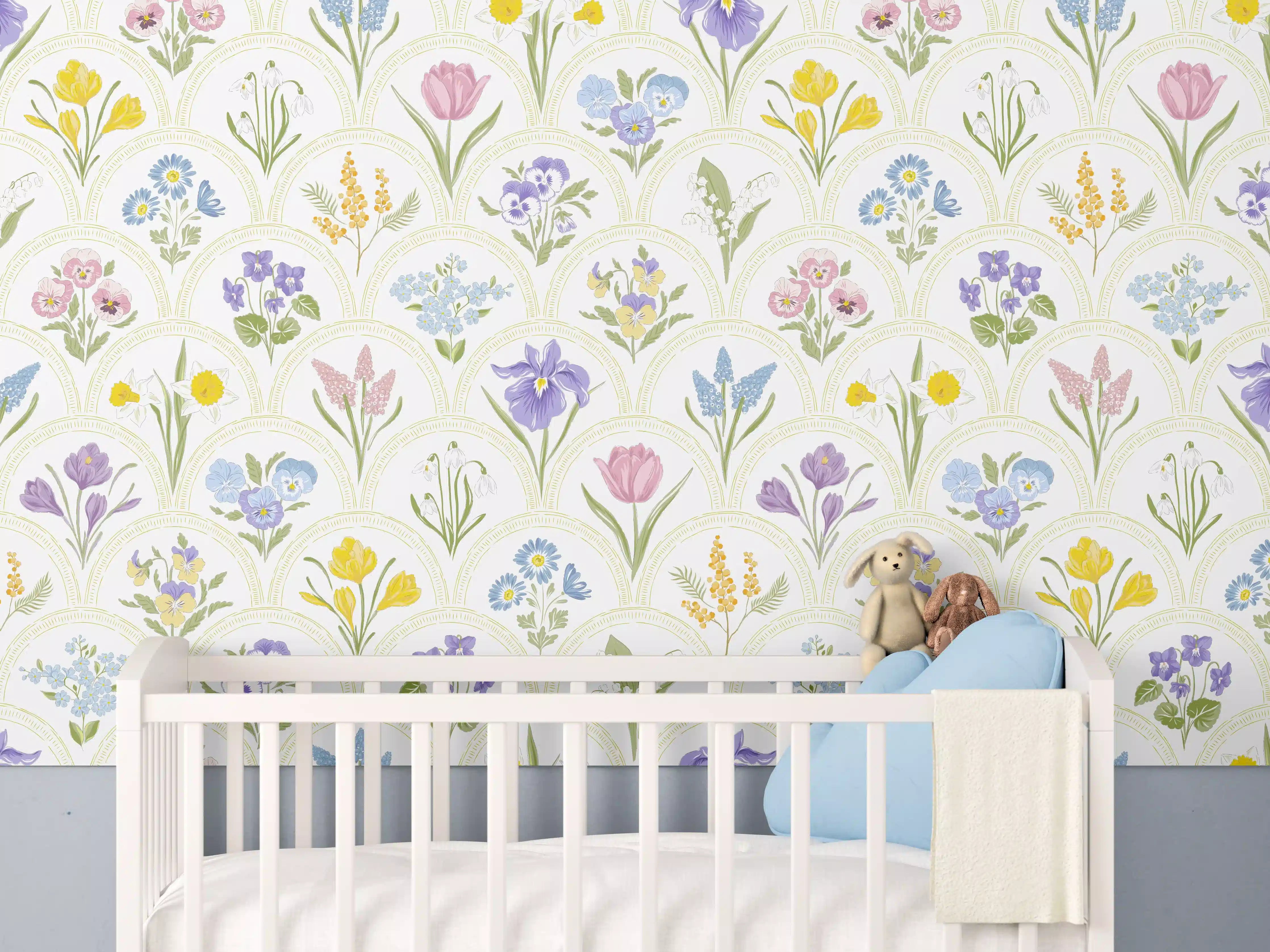 Babyzimmer Wandgestaltung - Vintage Bloom Pastell-Blumentapete