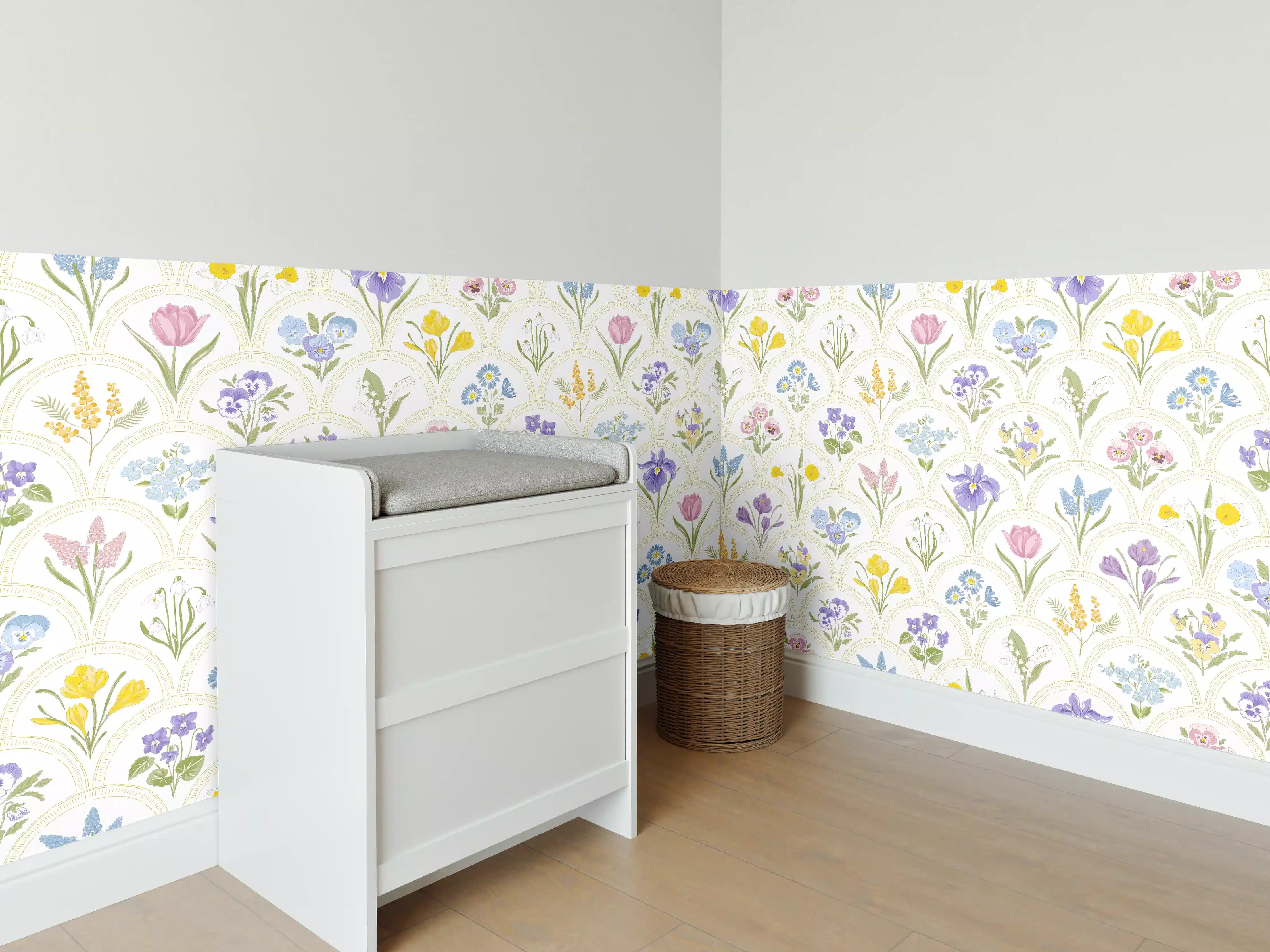 Babyzimmer Wandgestaltung - Vintage Bloom Pastell-Blumentapete