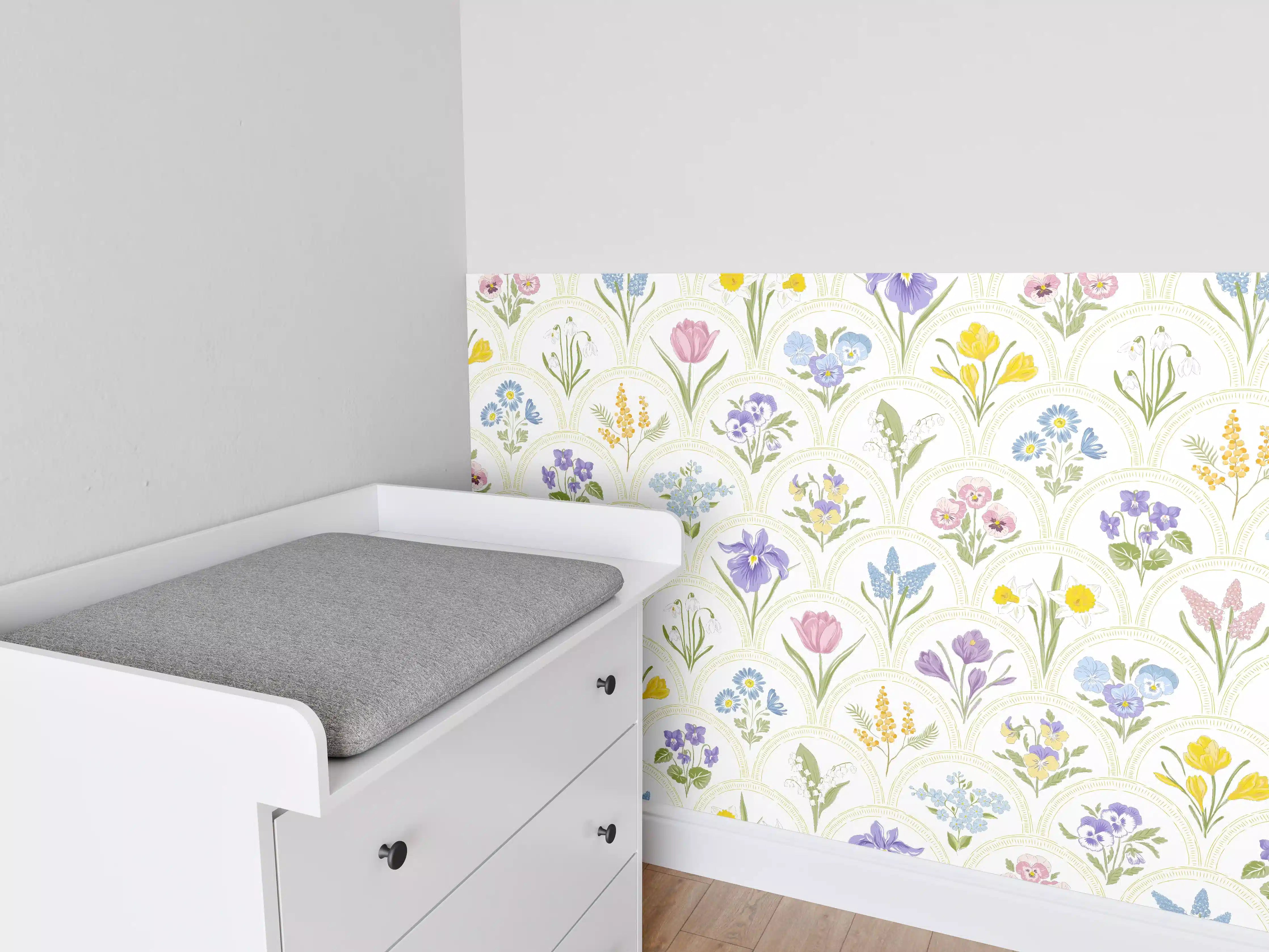 Babyzimmer Wandgestaltung - Vintage Bloom Pastell-Blumentapete