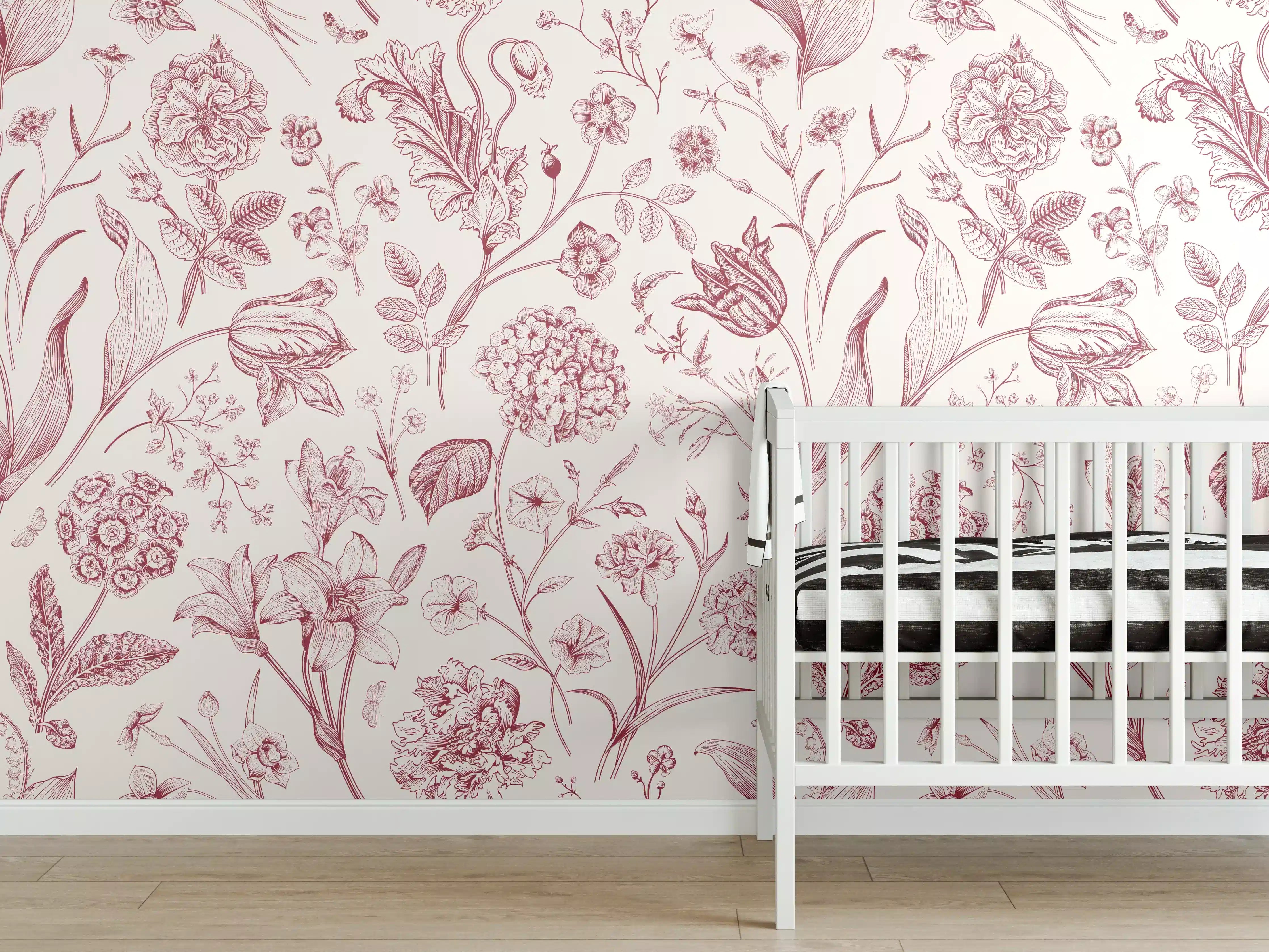 Babyzimmer Wandgestaltung - Vintage Bloom Rosa-Muster