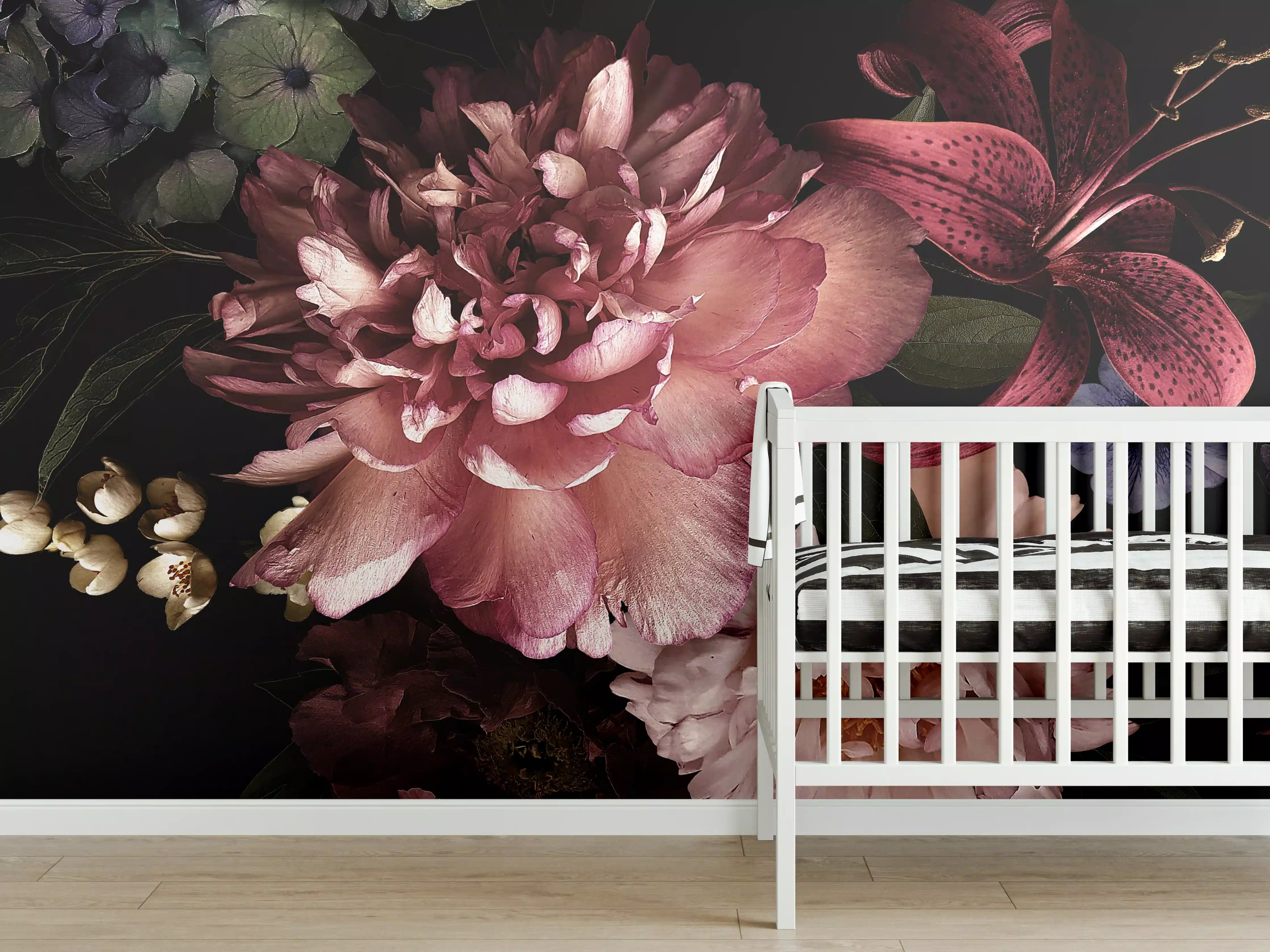 Babyzimmer Wandgestaltung - Vintage Blumenbouquet