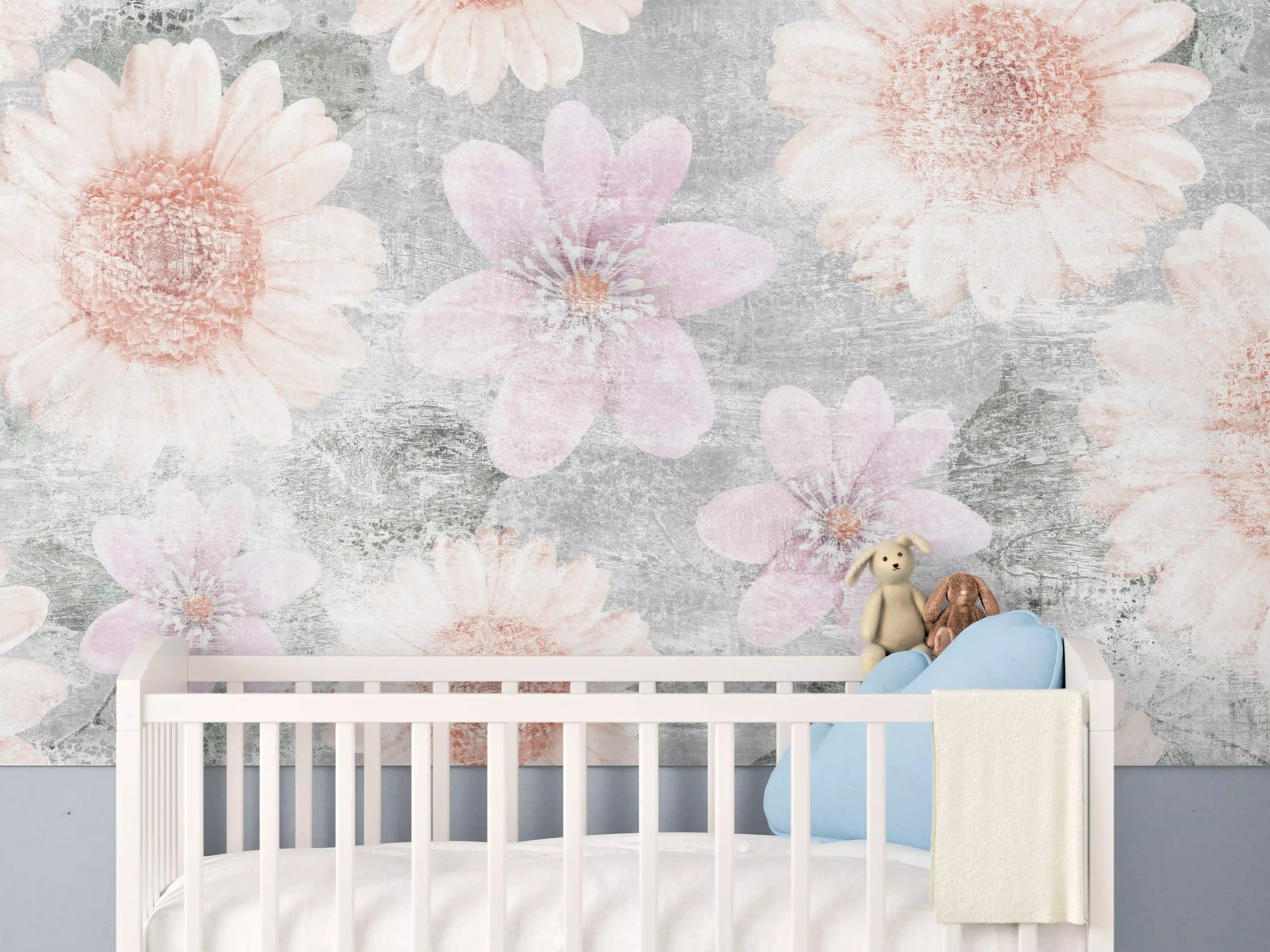 Babyzimmer Wandgestaltung - Vintage Blumenkunst - Zeichnung
