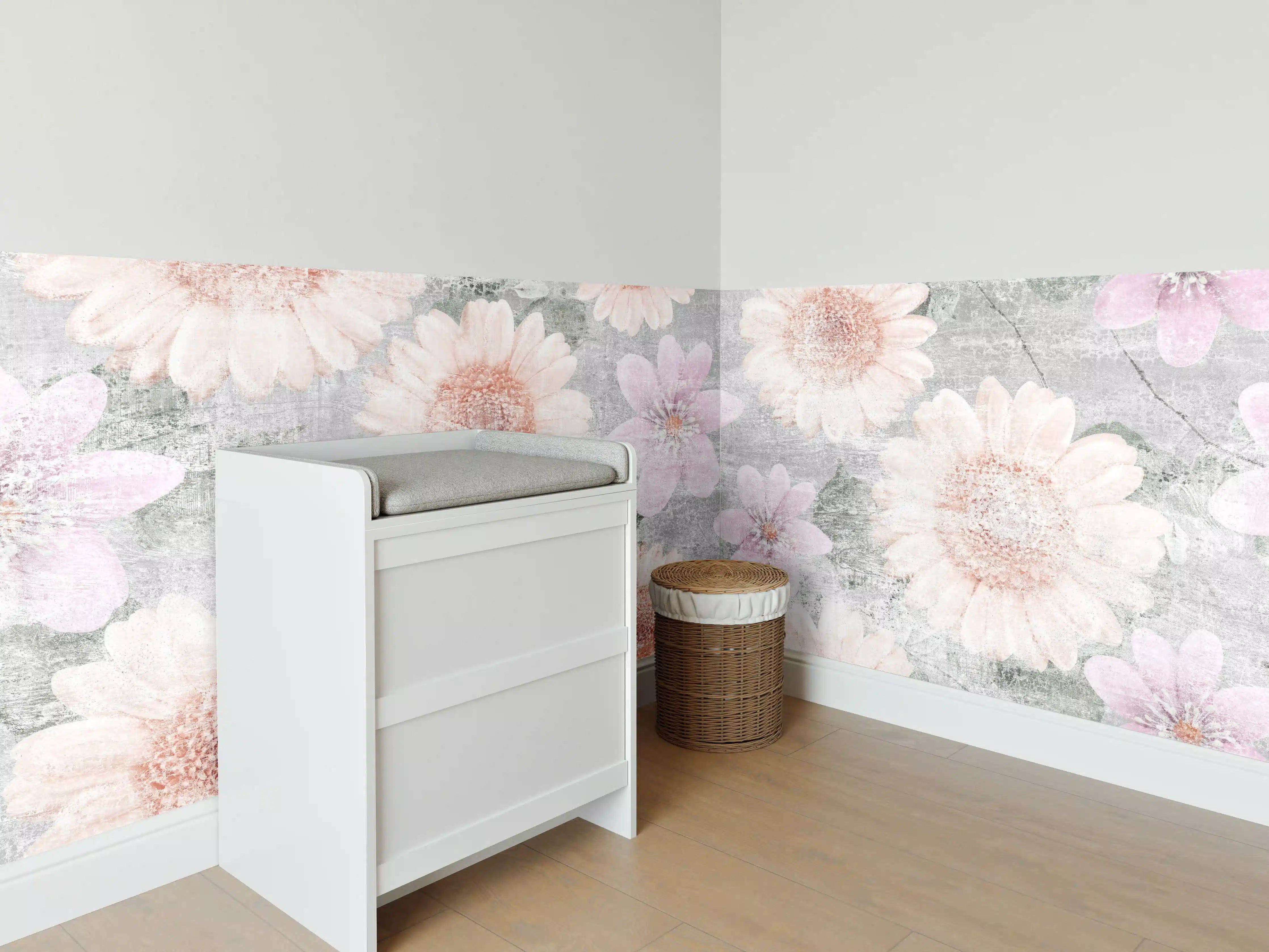Babyzimmer Wandgestaltung - Vintage Blumenkunst - Zeichnung