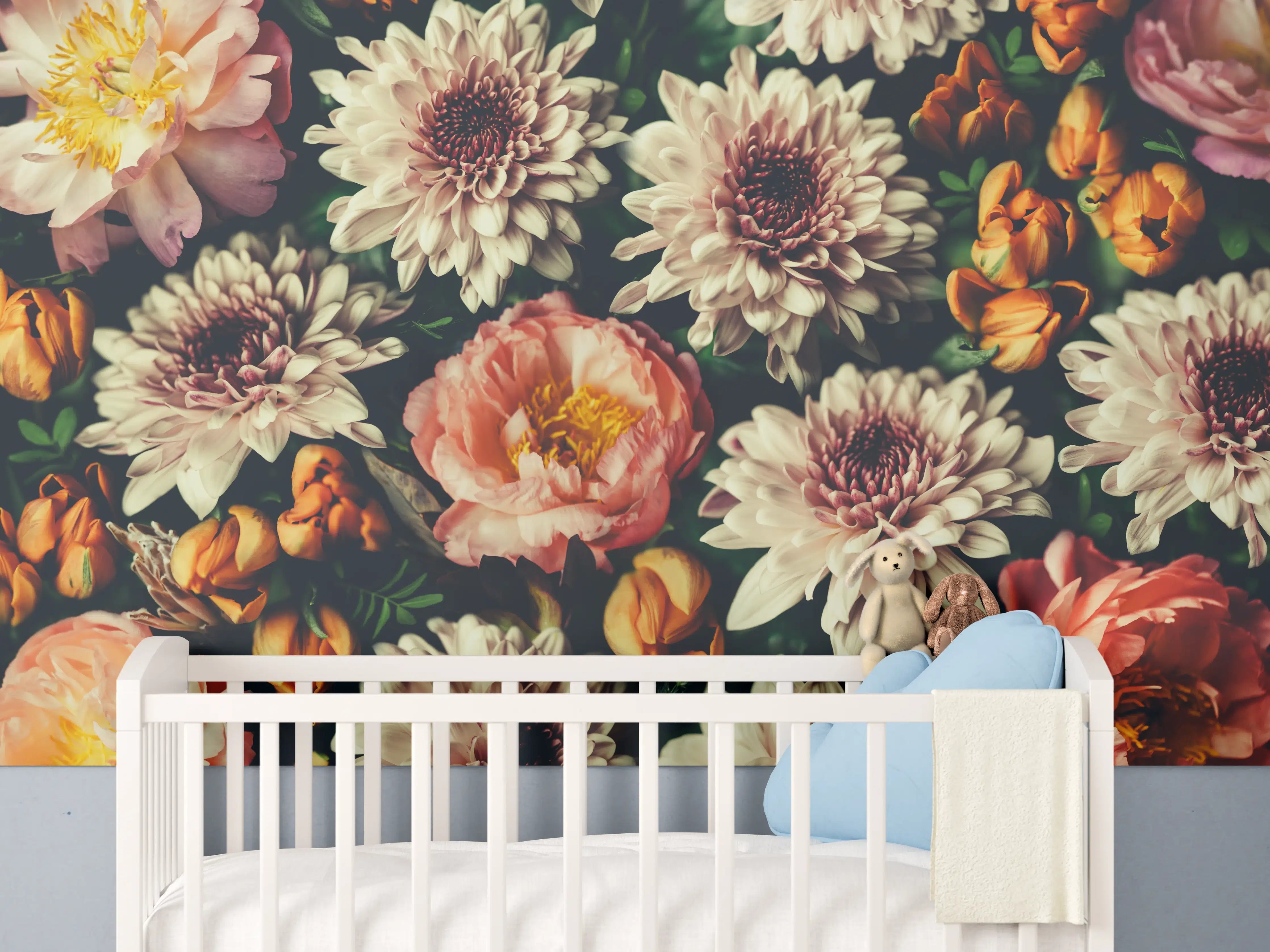 Babyzimmer Wandgestaltung - Vintage-Bouquet mit schönen Blumen