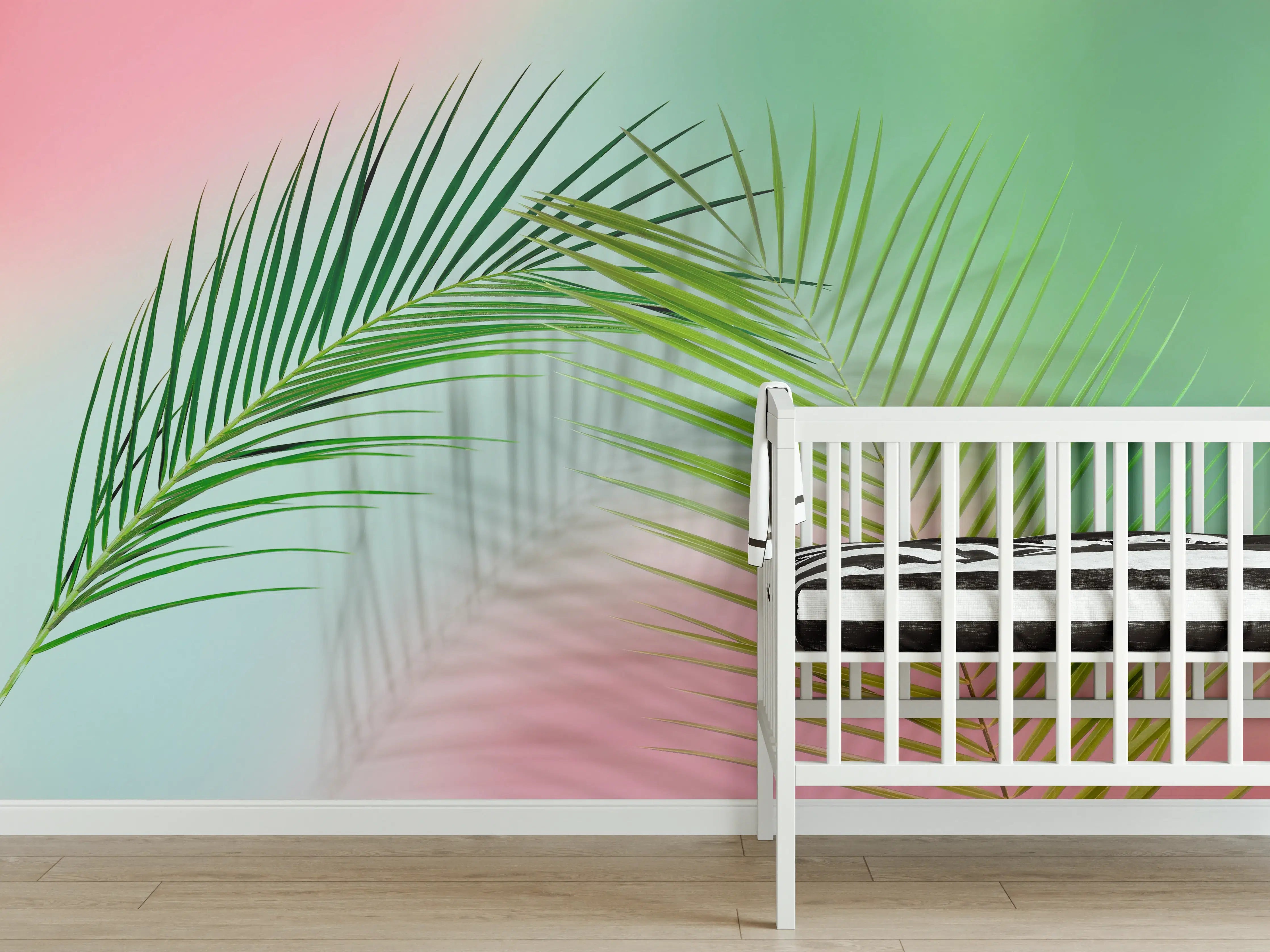 Babyzimmer Wandgestaltung - Vintage Darstellung von Palmzweigen
