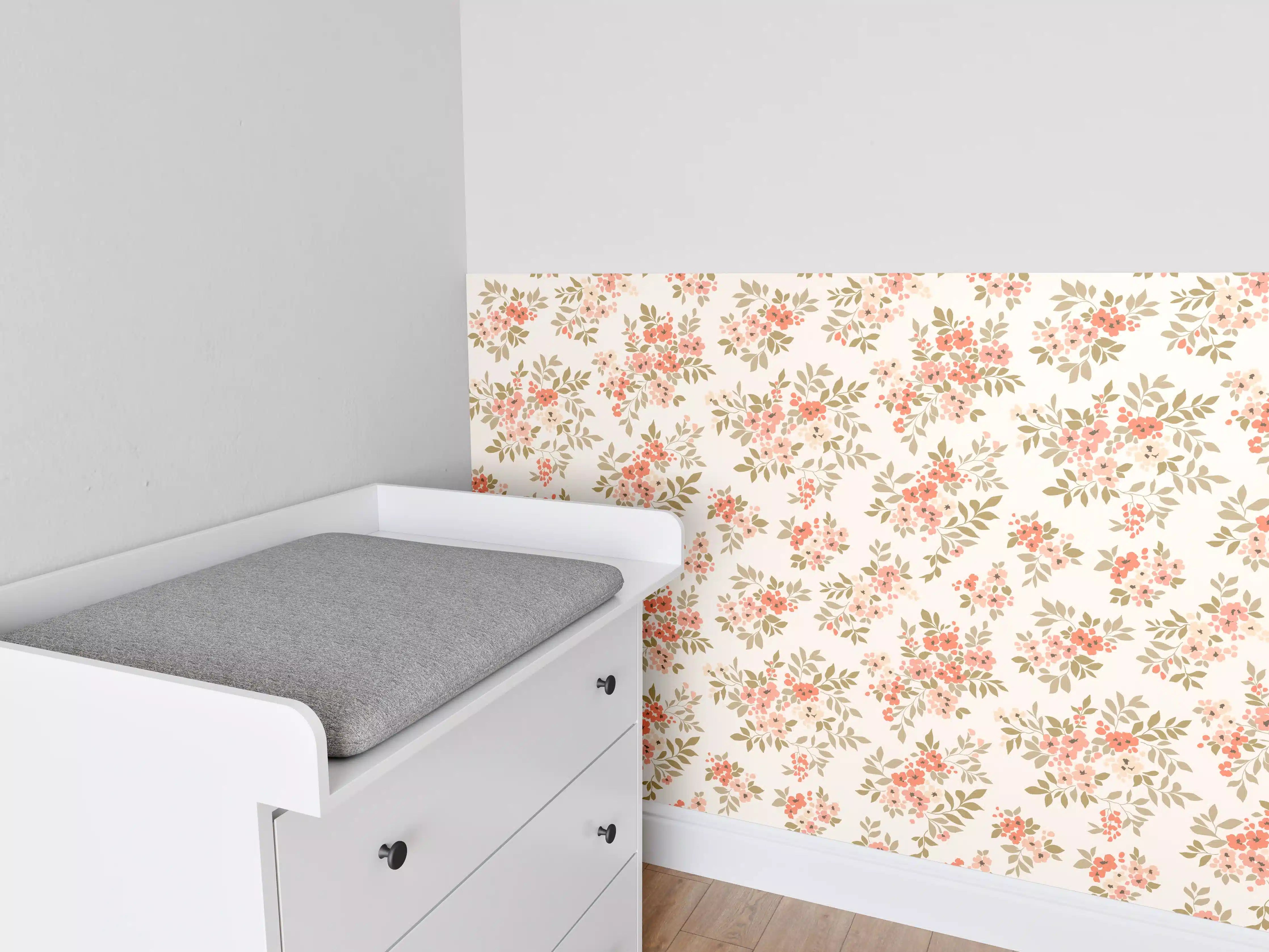 Babyzimmer Wandgestaltung - Vintage Ditsy Blumenmuster Rosa Beige