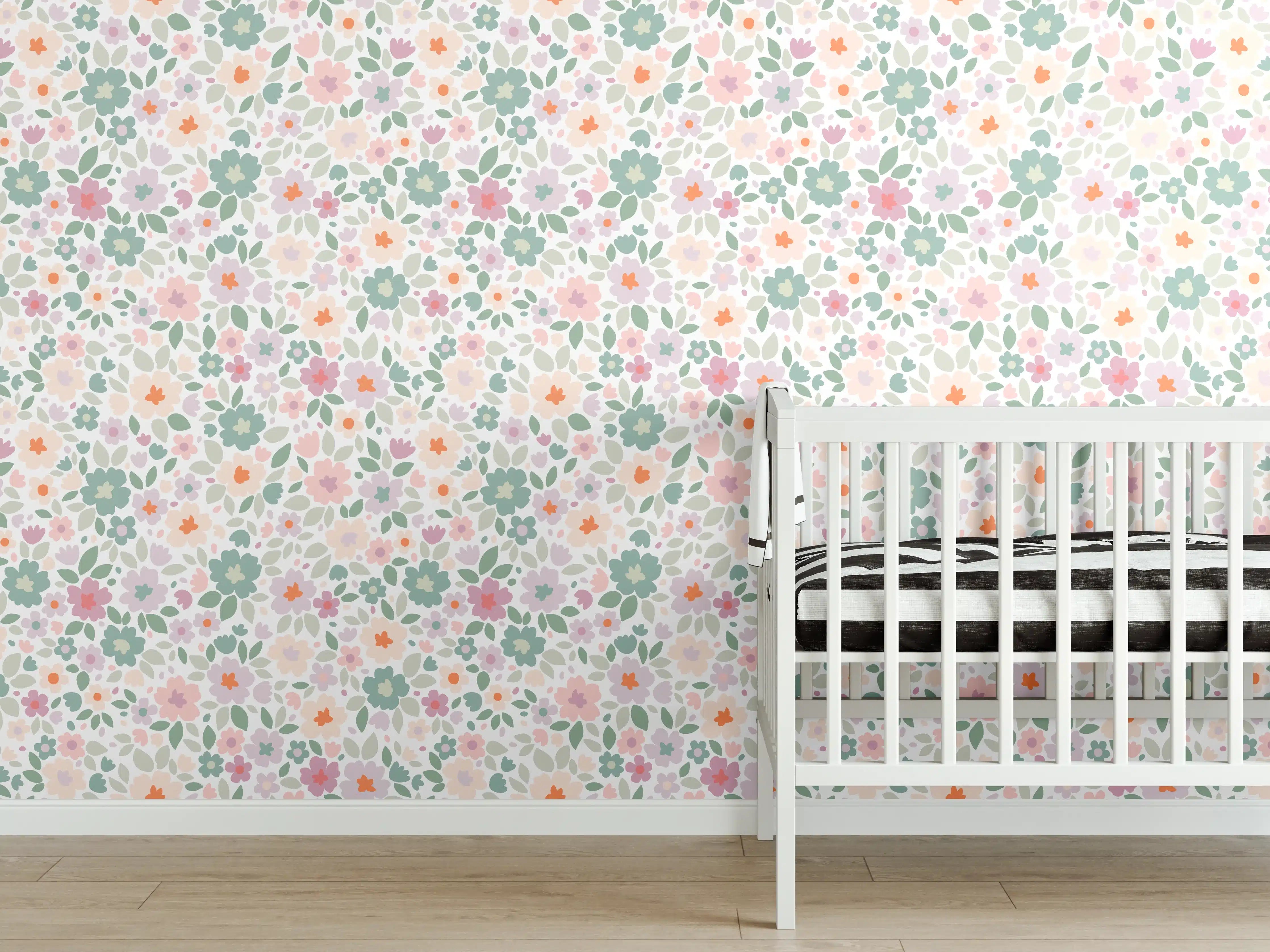 Babyzimmer Wandgestaltung - Vintage Ditsy Pattern in Rosa