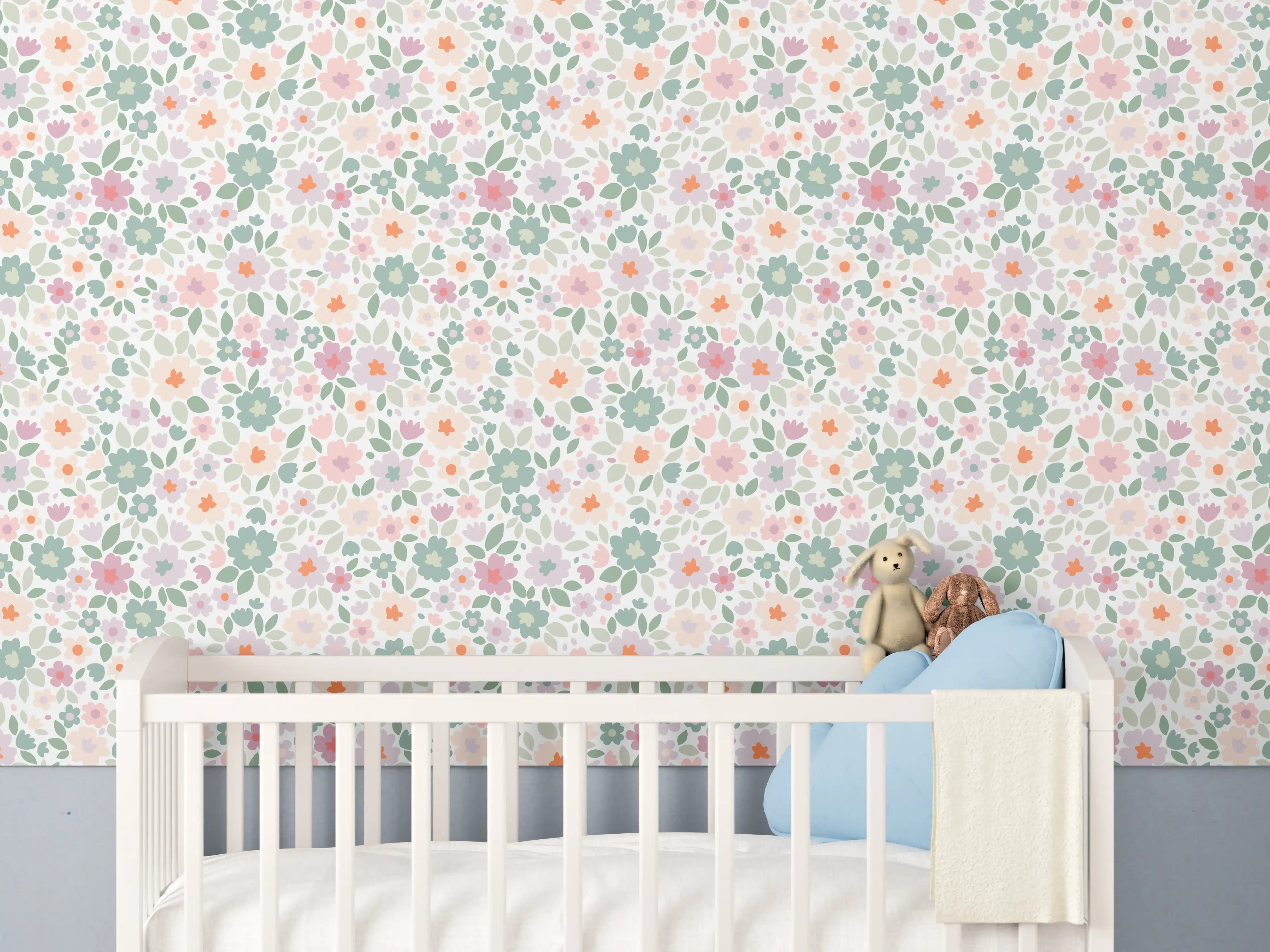 Babyzimmer Wandgestaltung - Vintage Ditsy Pattern in Rosa