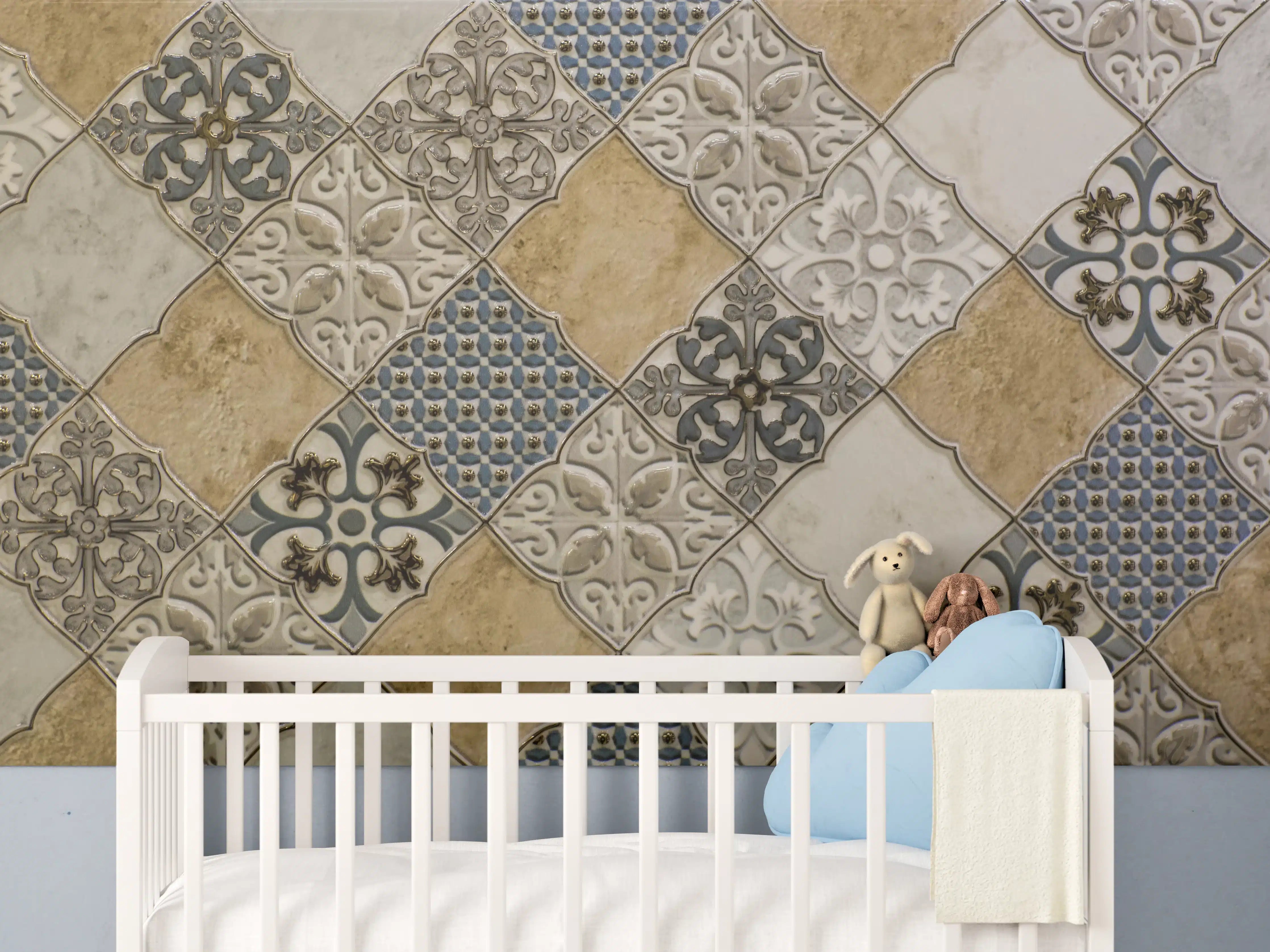 Babyzimmer Wandgestaltung - Vintage Fliesen-Mosaik Muster