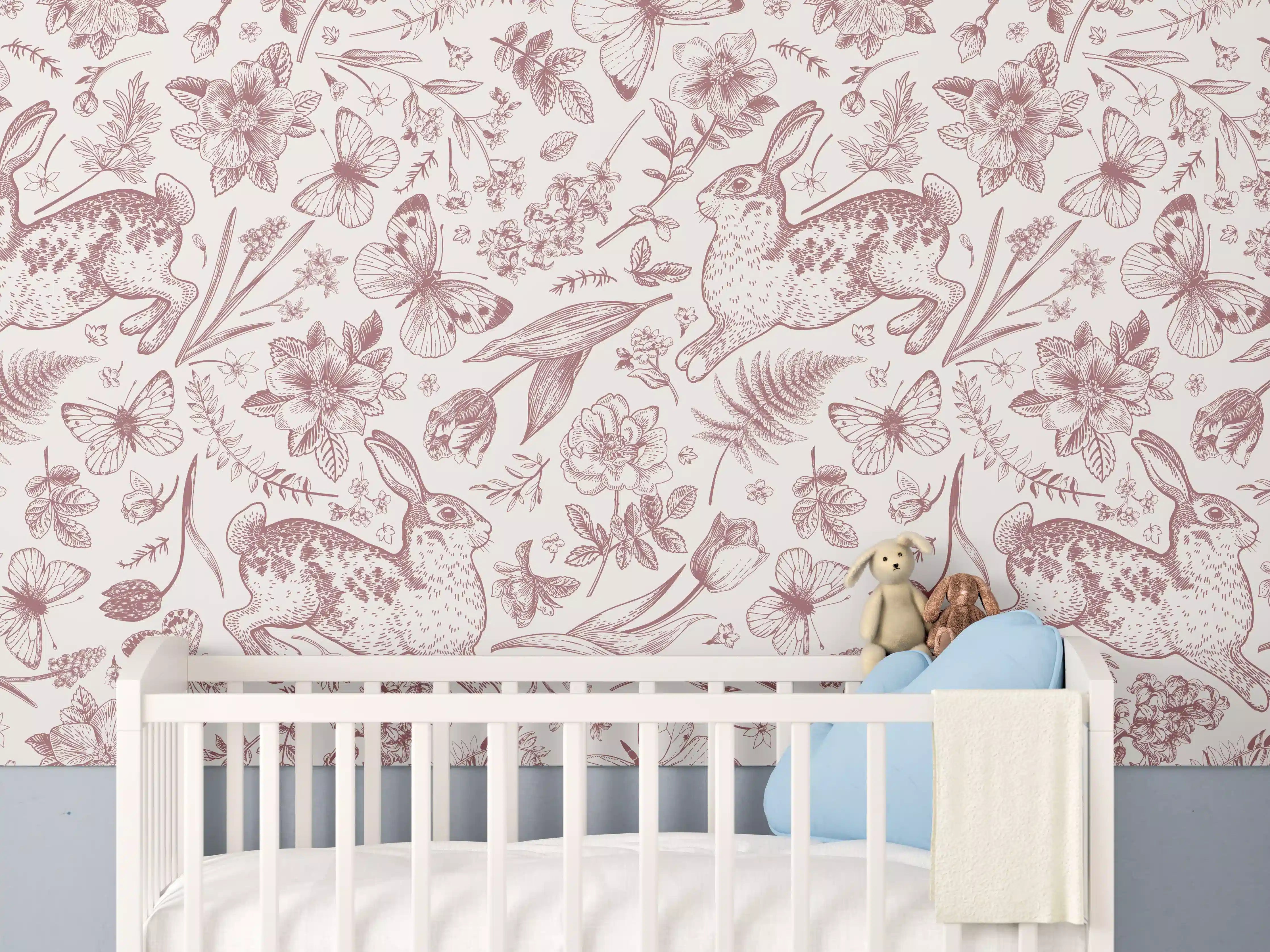 Babyzimmer Wandgestaltung - Vintage Rosa Blumenmuster