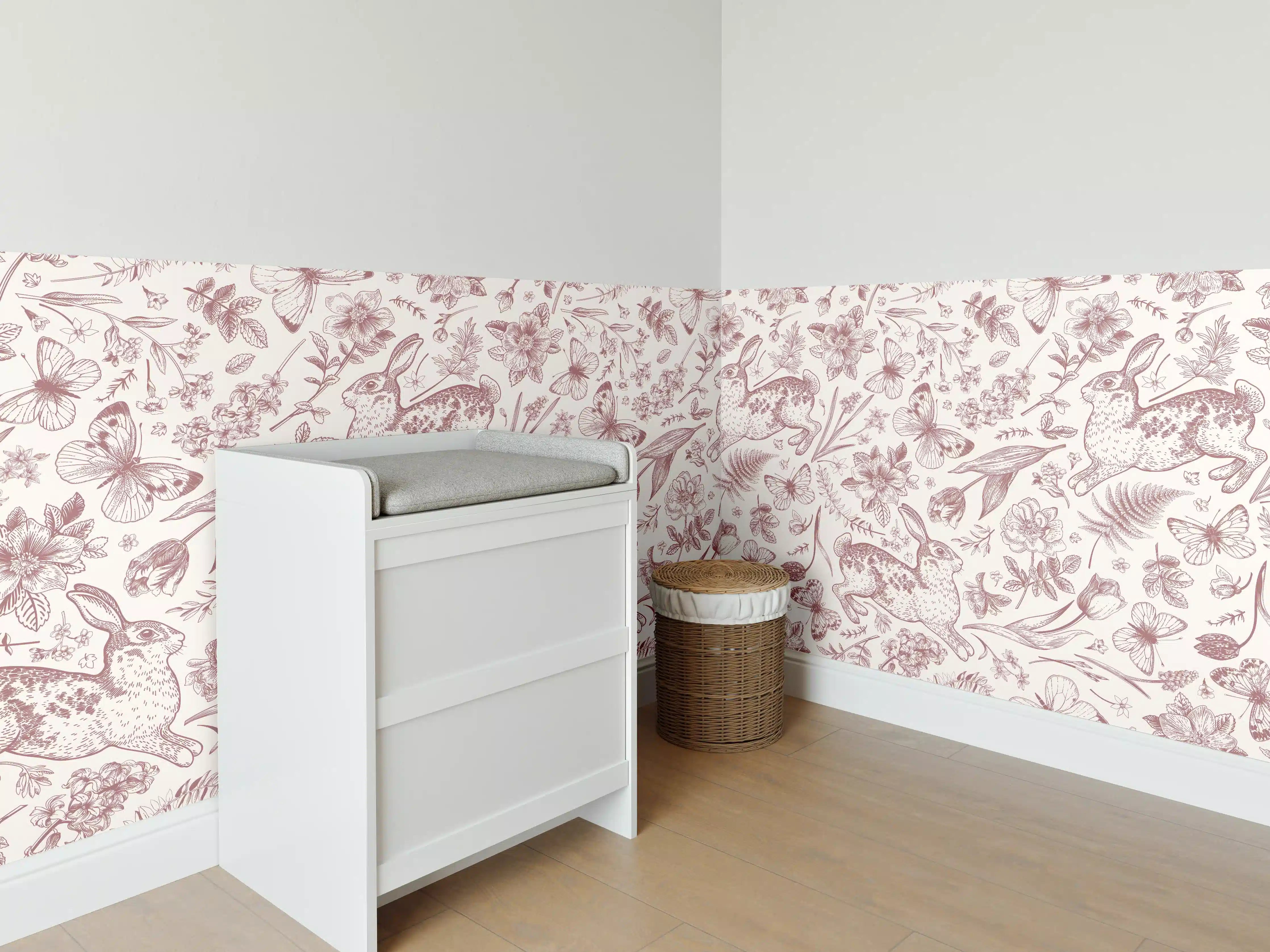 Babyzimmer Wandgestaltung - Vintage Rosa Blumenmuster