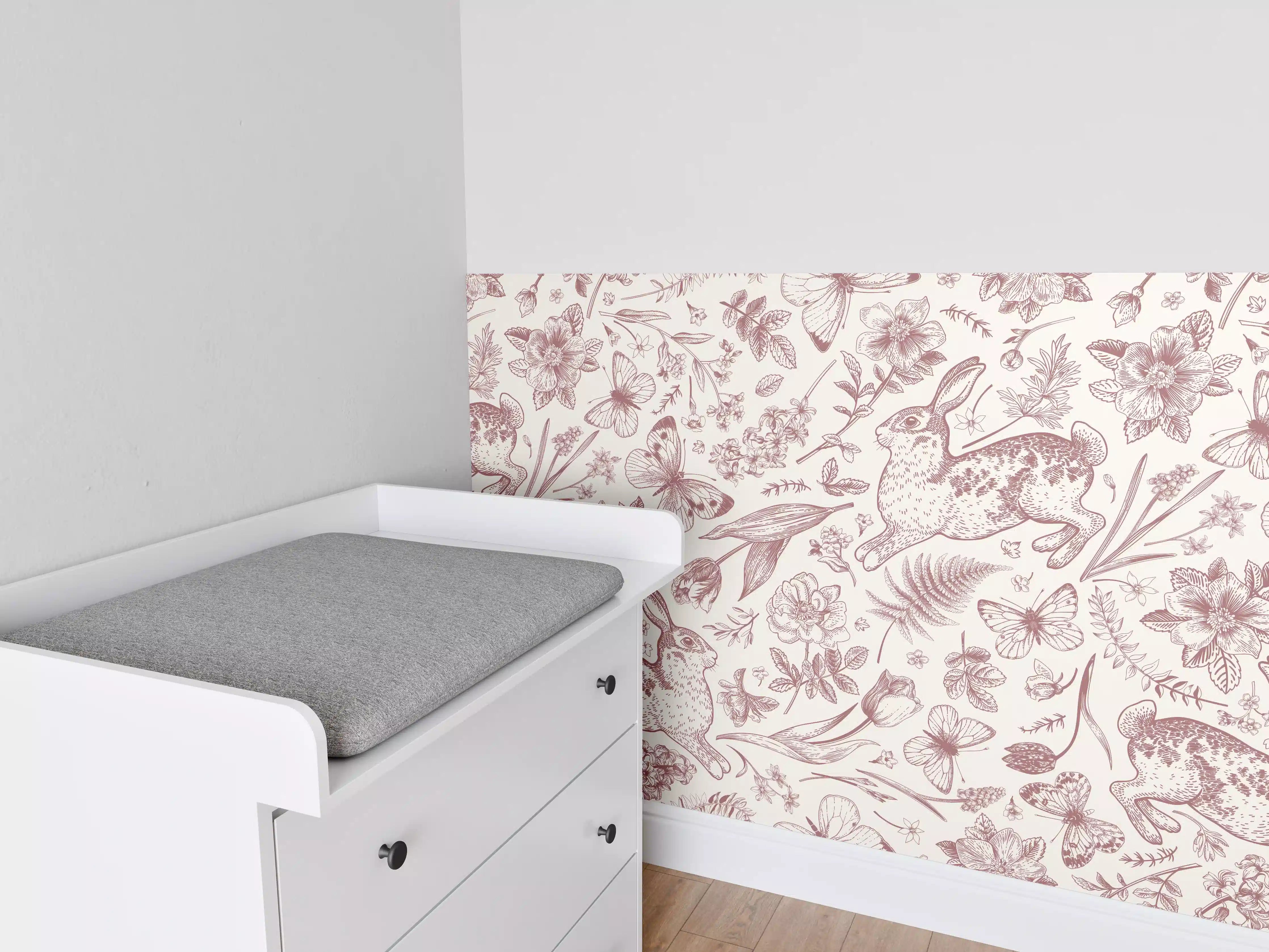 Babyzimmer Wandgestaltung - Vintage Rosa Blumenmuster