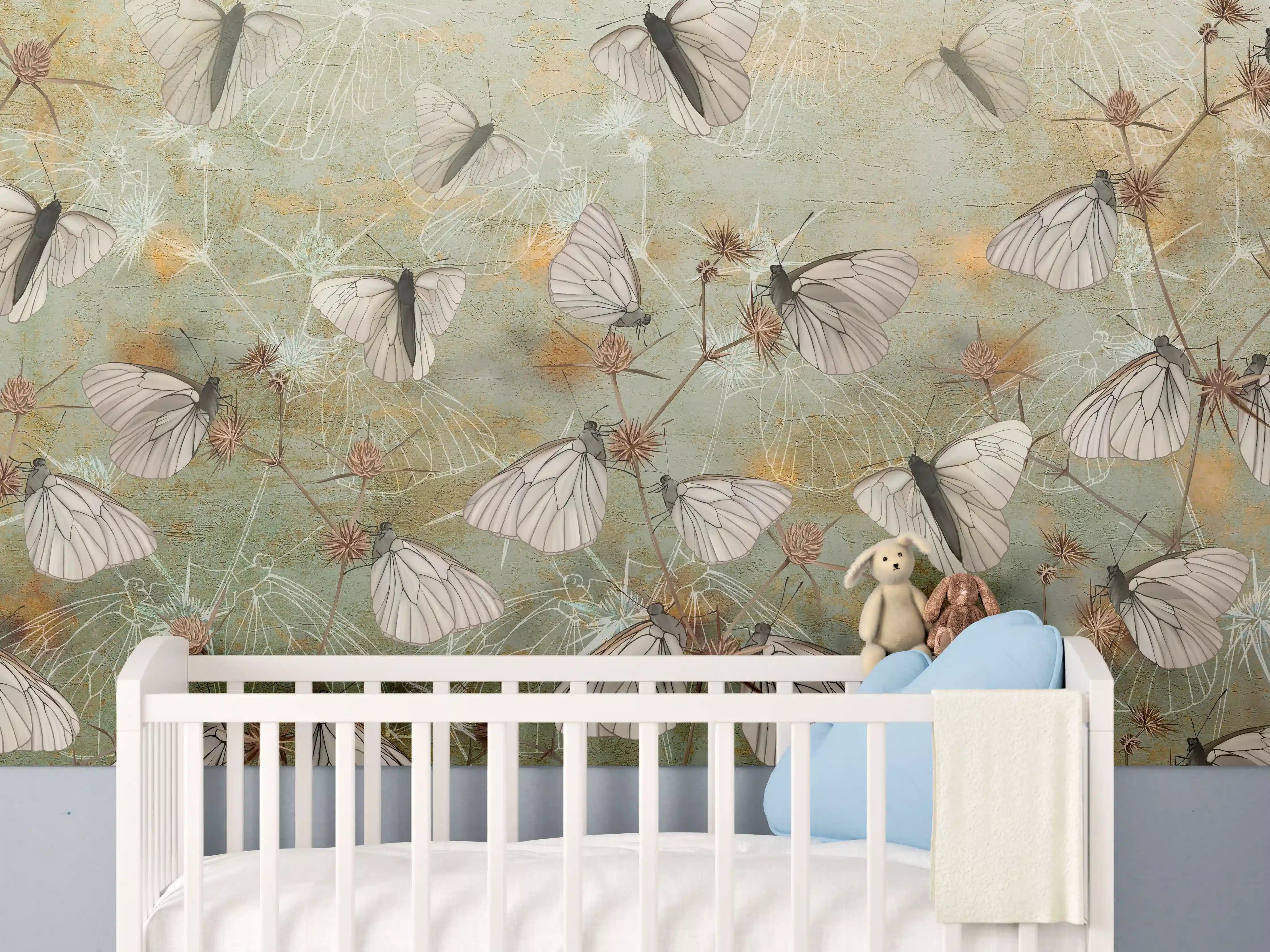 Babyzimmer Wandgestaltung - Vintage Schmetterling - Zeichnung