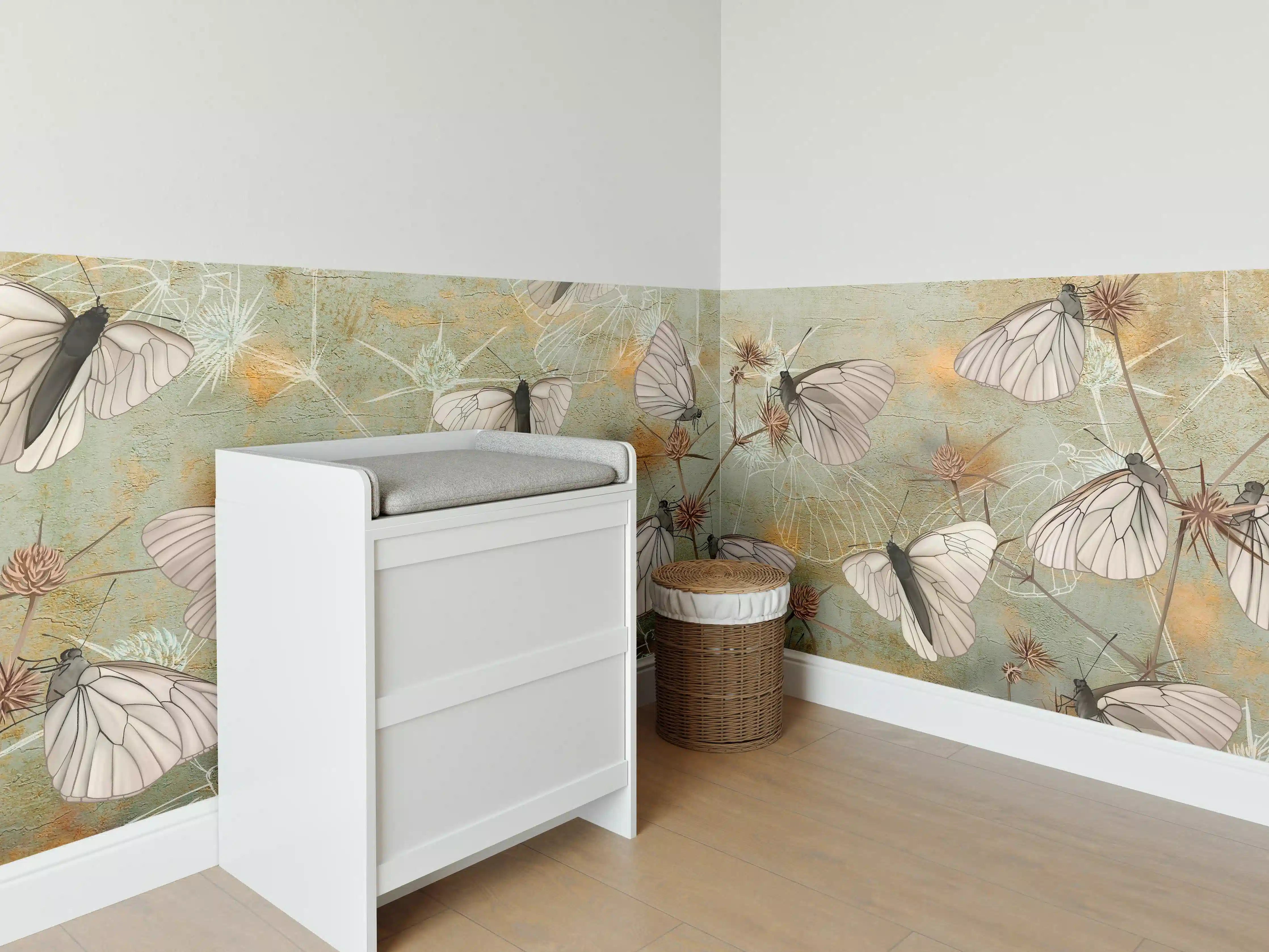 Babyzimmer Wandgestaltung - Vintage Schmetterling - Zeichnung