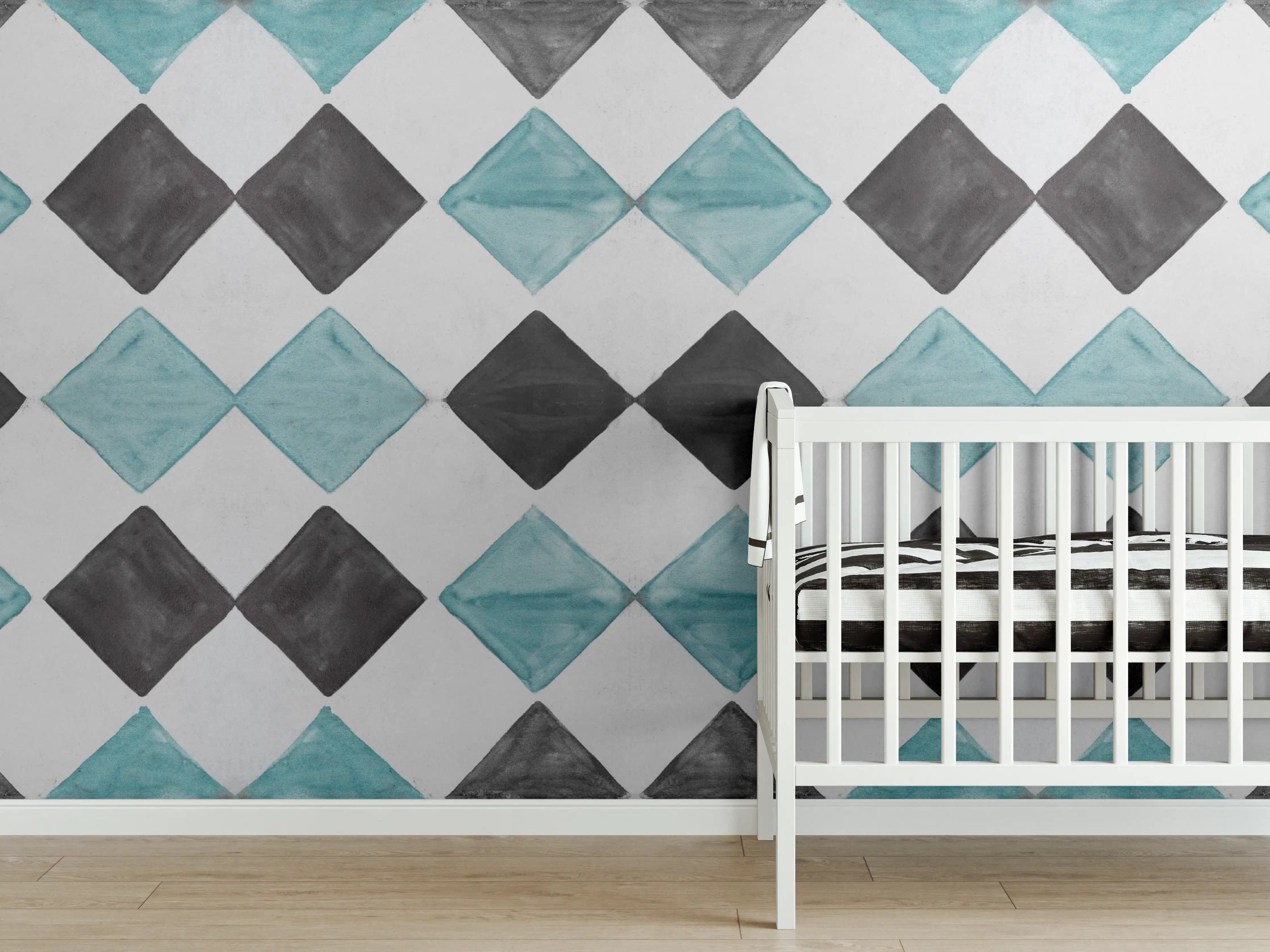 Babyzimmer Wandgestaltung - Vintage-Türkis-Schwarz-Weiß-Mosaik
