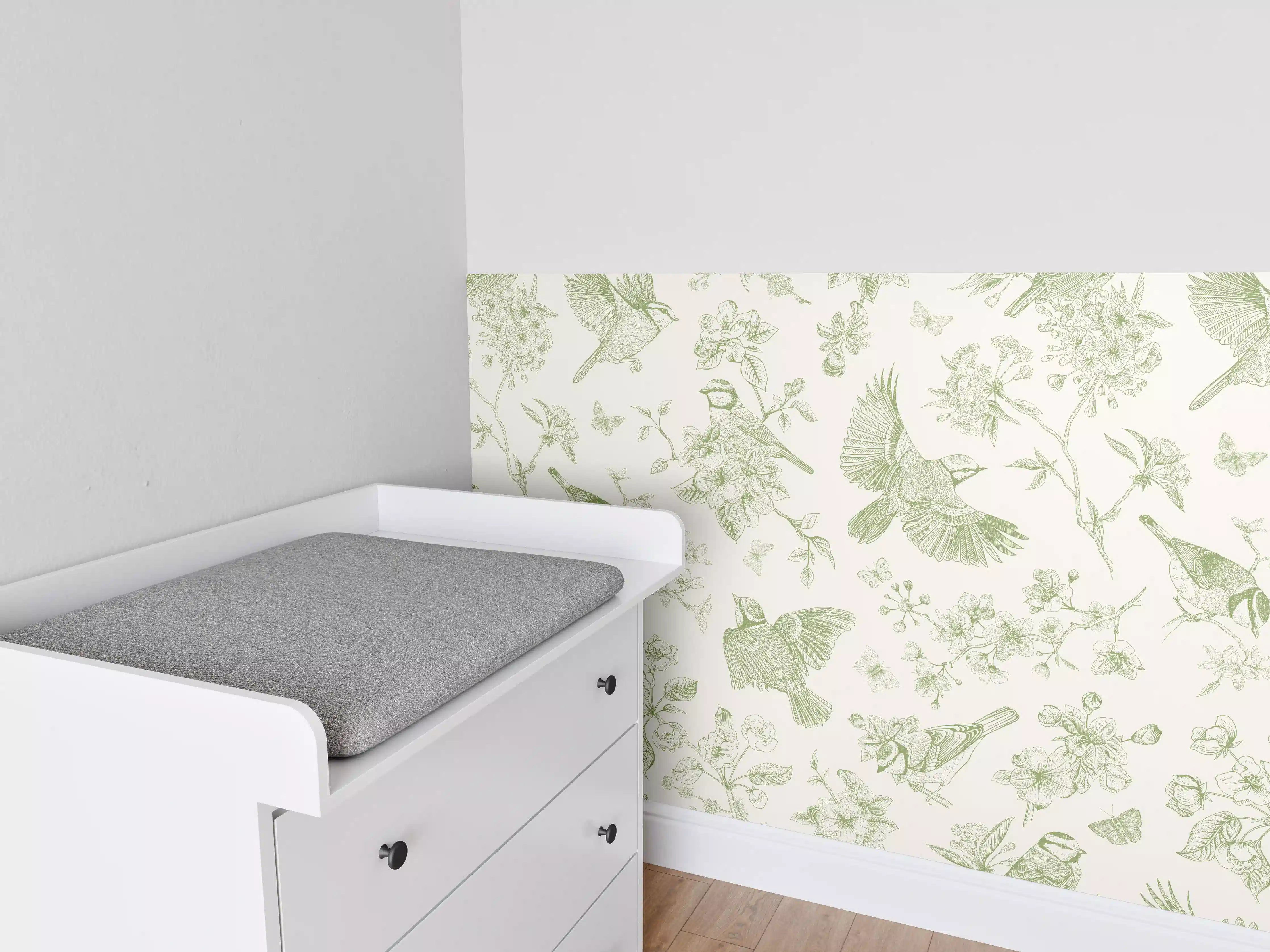 Babyzimmer Wandgestaltung - Vintage Vogelgarten Grün-Beige