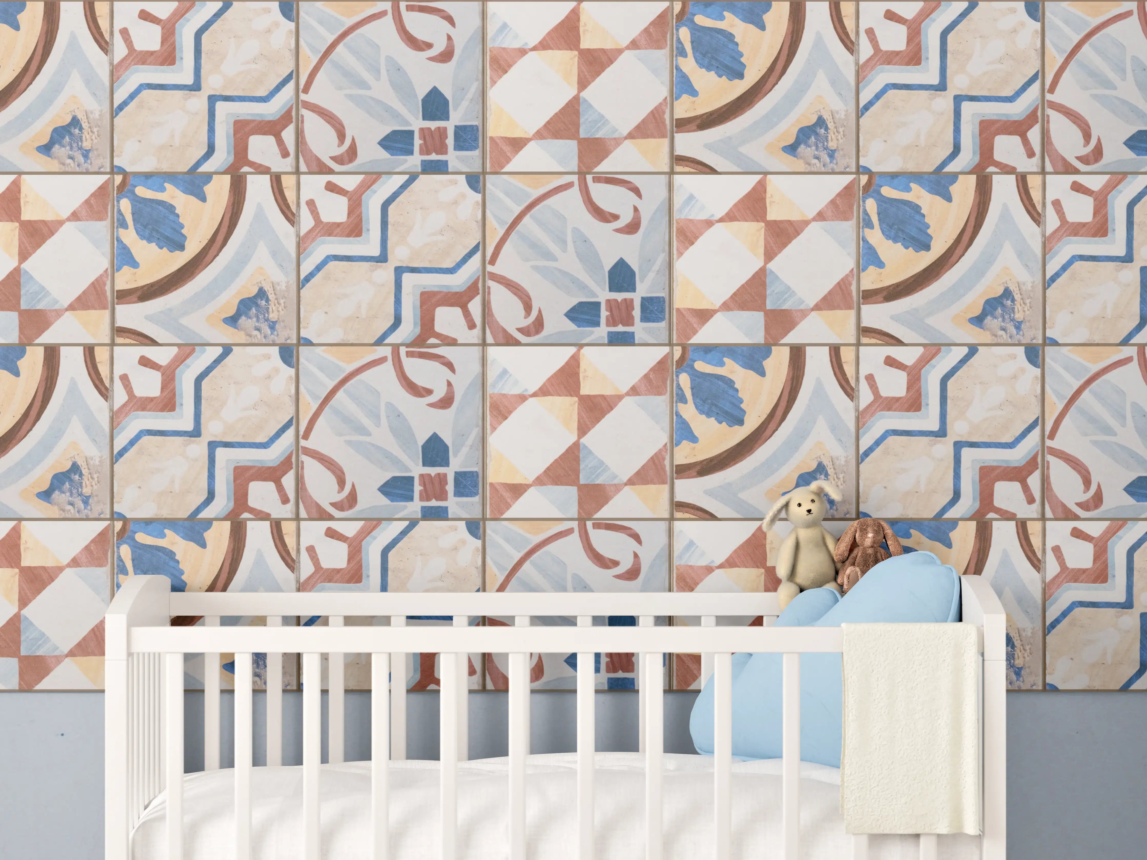 Babyzimmer Wandgestaltung - Vintage Zement Fliesen