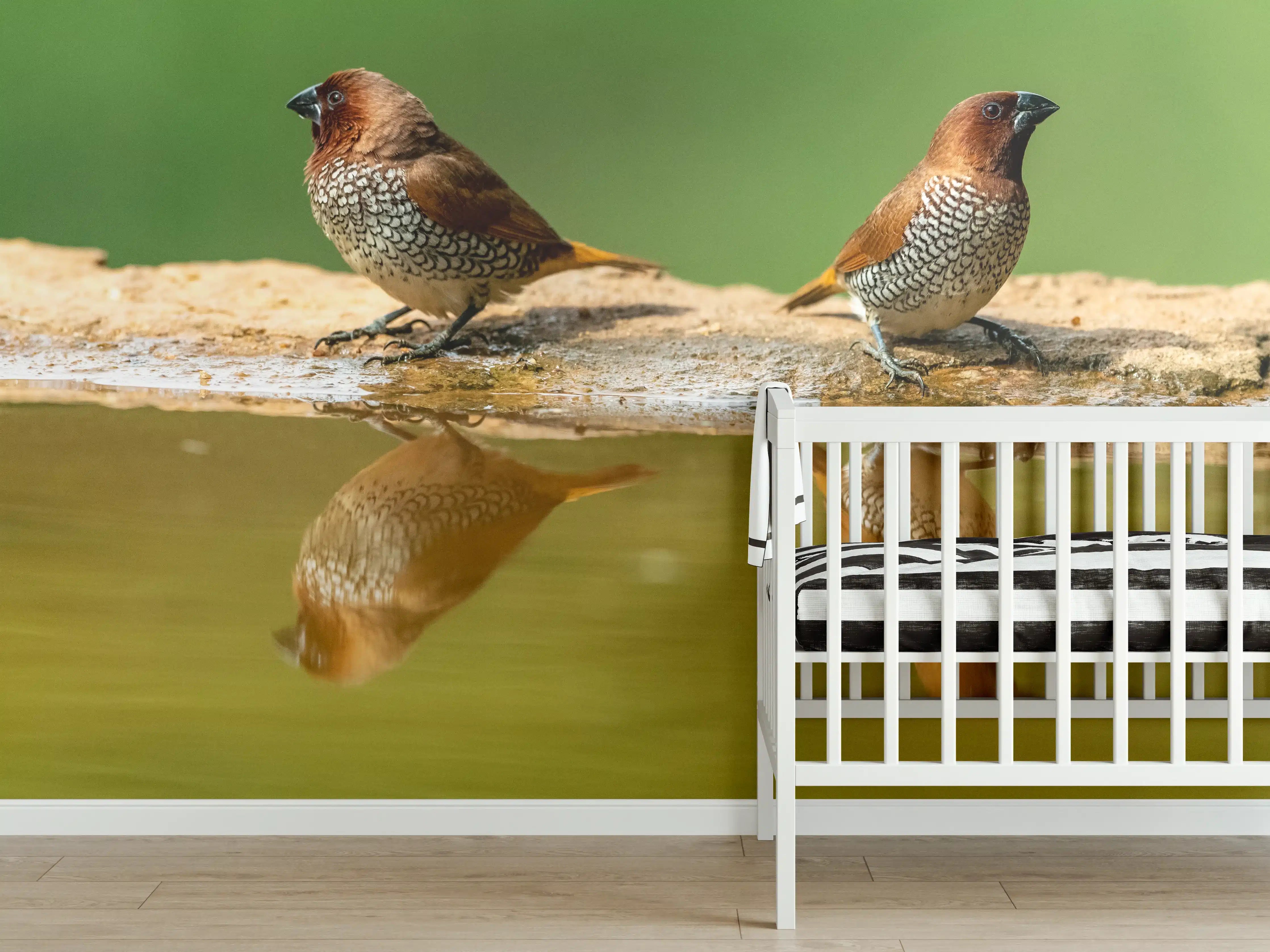 Babyzimmer Wandgestaltung - Vögel Spiegelung im Wasser