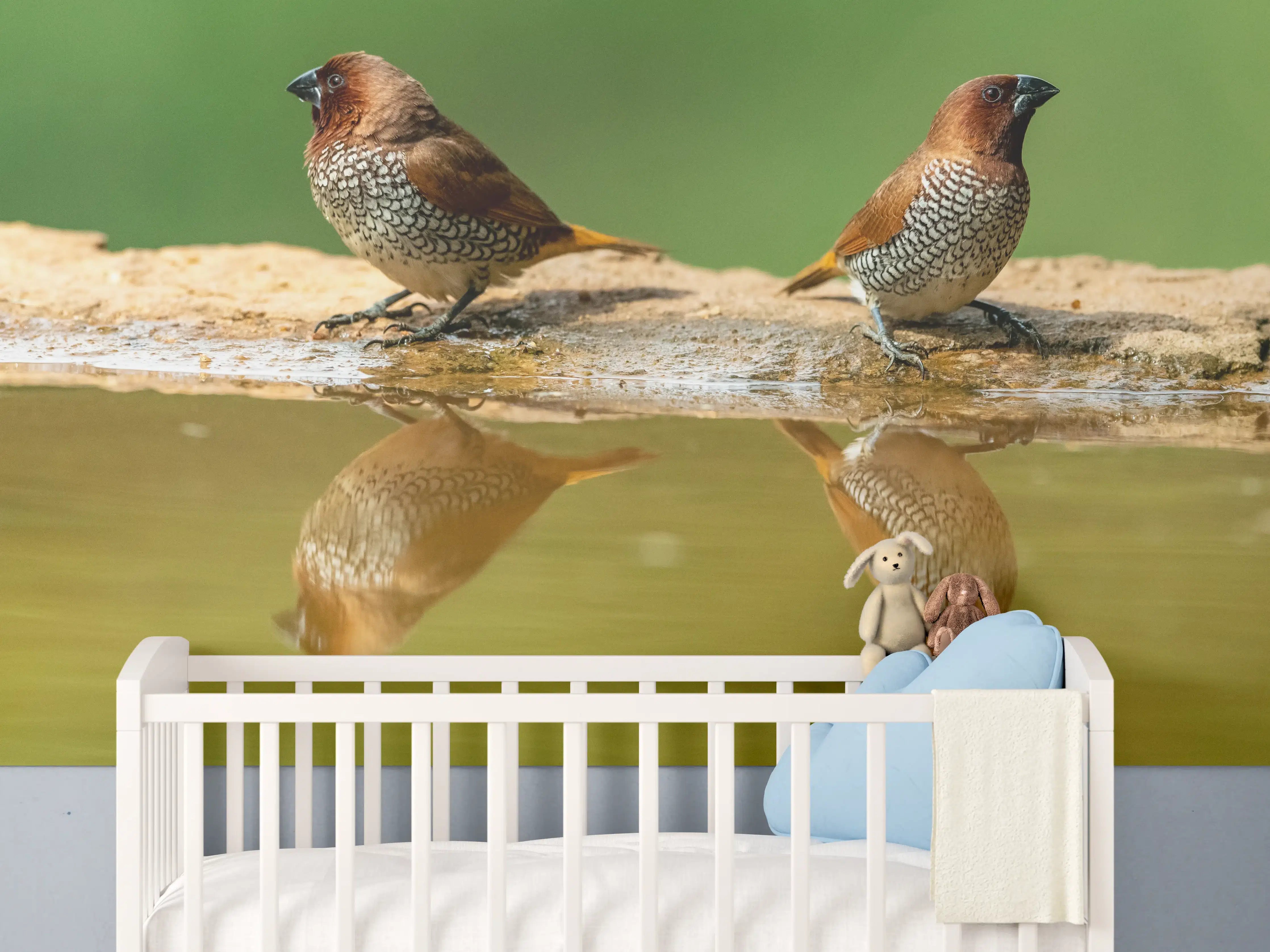 Babyzimmer Wandgestaltung - Vögel Spiegelung im Wasser
