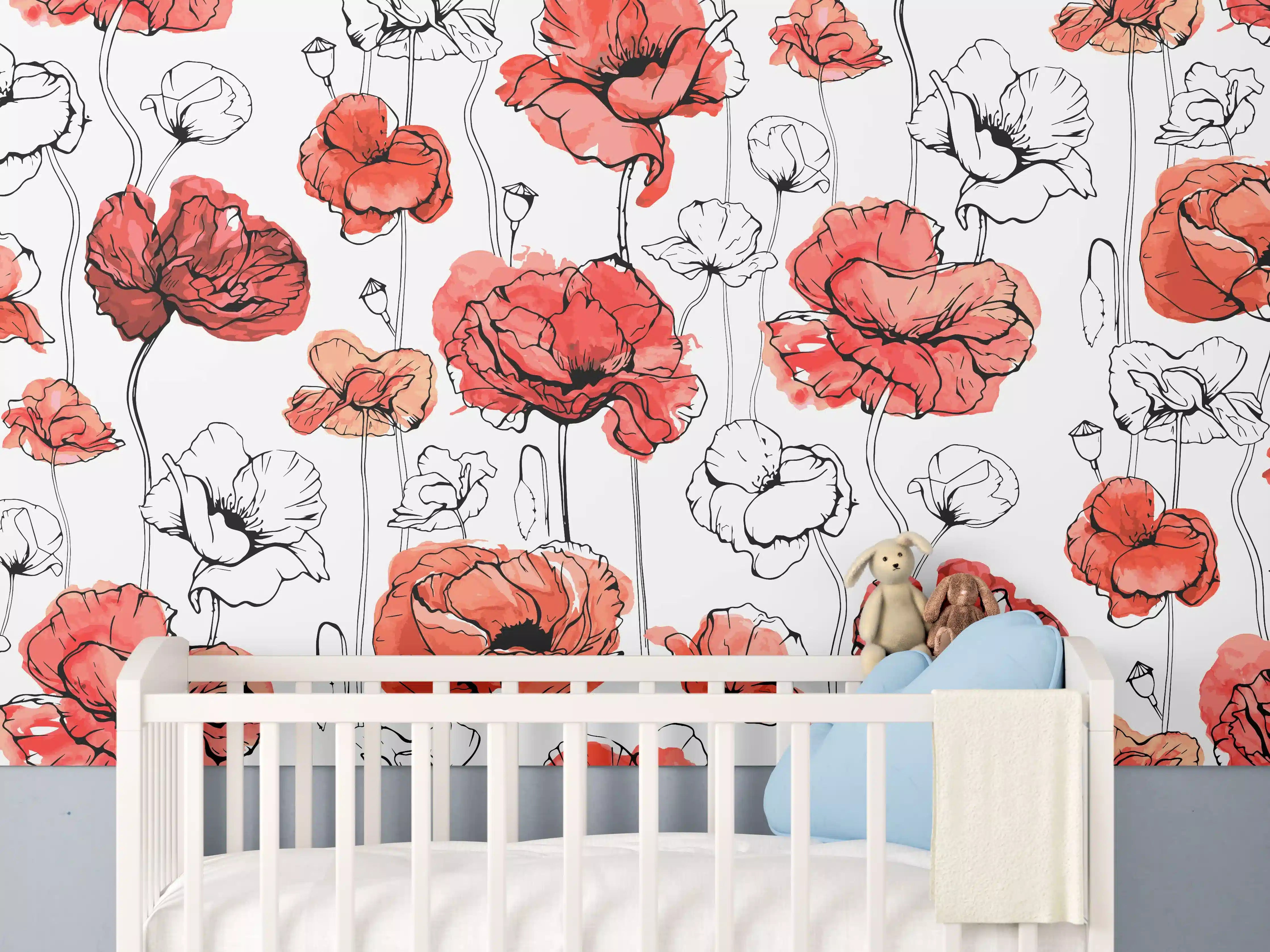 Babyzimmer Wandgestaltung - Vogelbeeren in strahlendem Rot