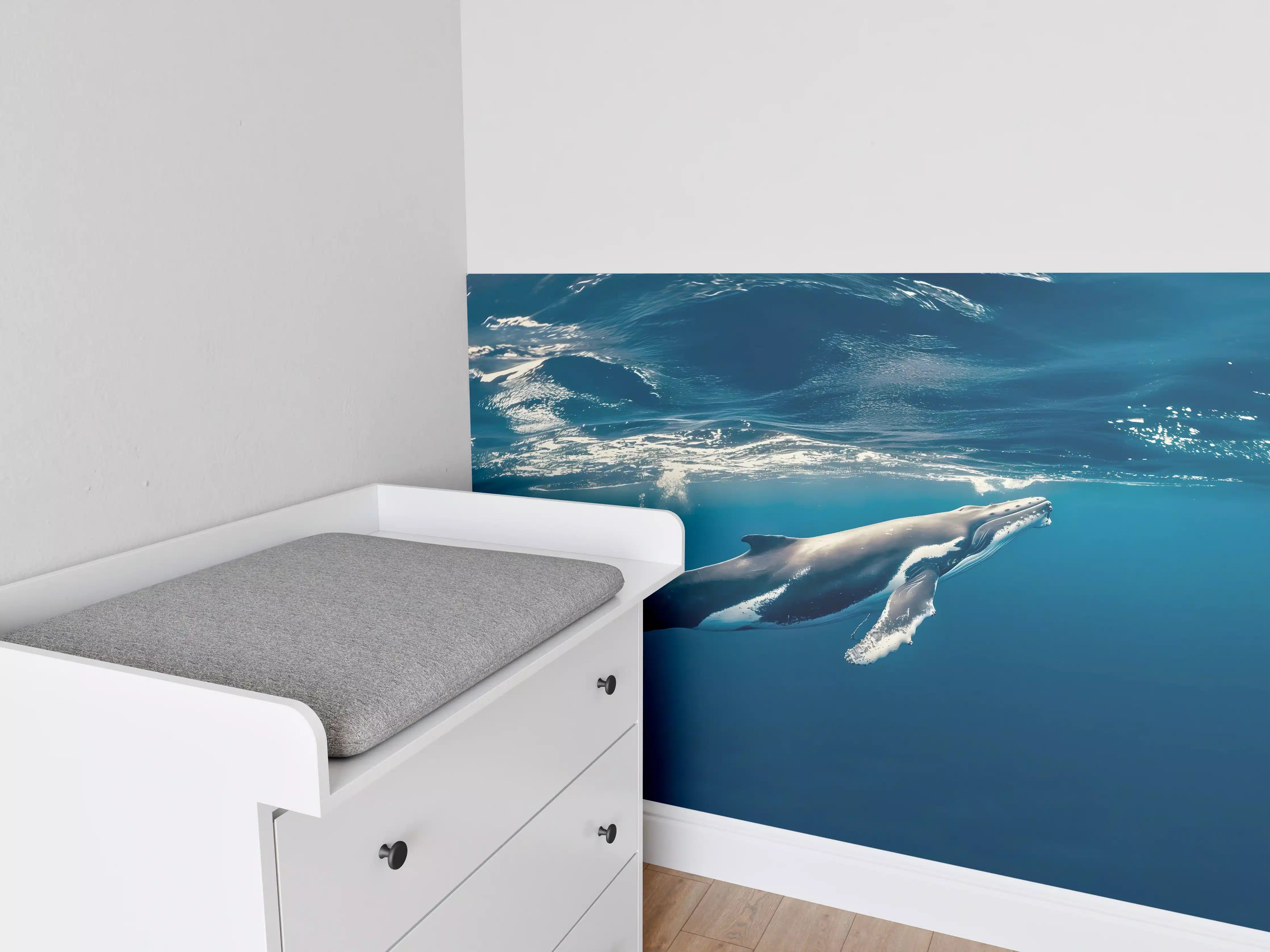 Babyzimmer Wandgestaltung - Wal im blauen Ozean