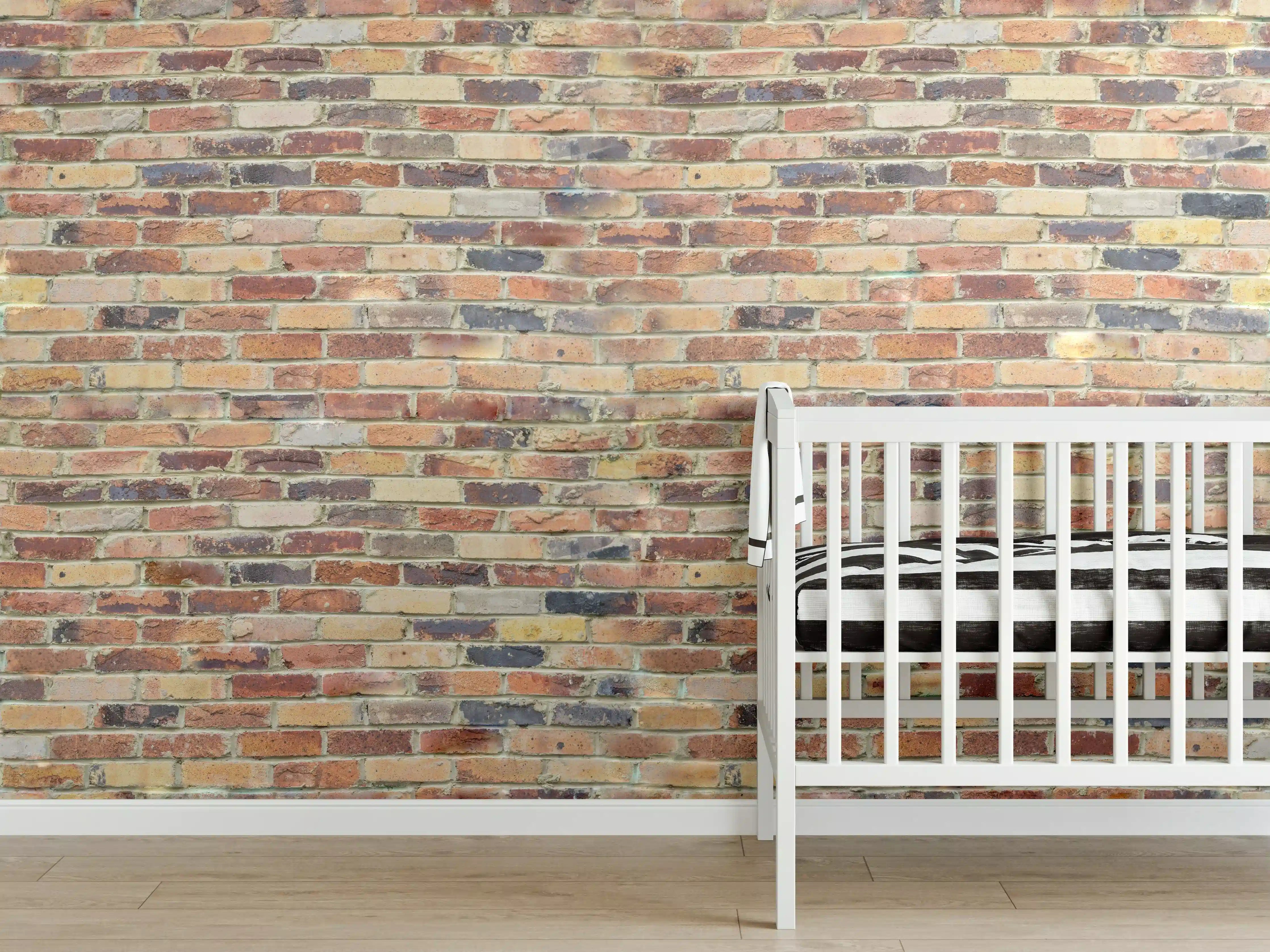 Babyzimmer Wandgestaltung - Wand aus farbigen Ziegeln