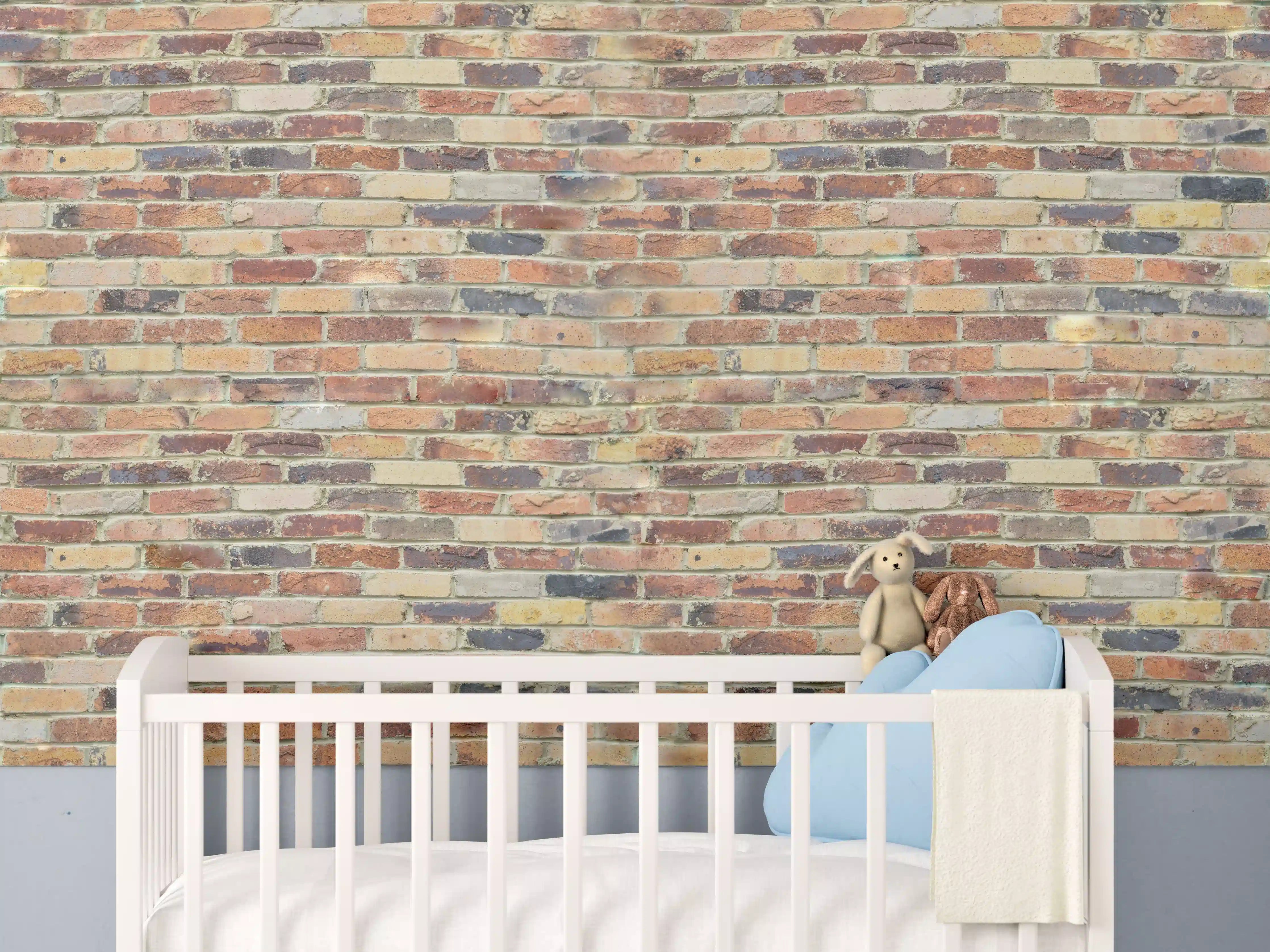 Babyzimmer Wandgestaltung - Wand aus farbigen Ziegeln