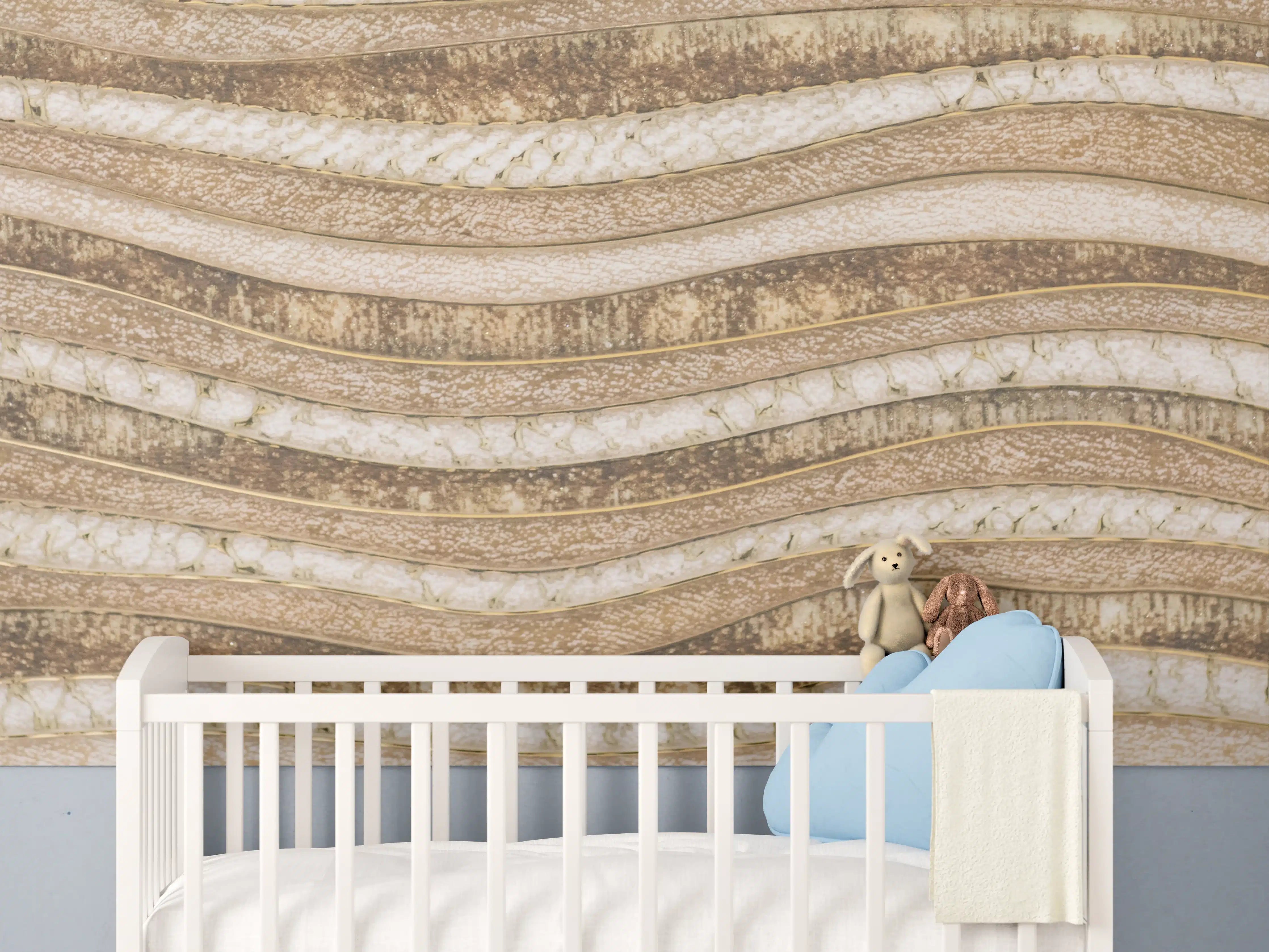 Babyzimmer Wandgestaltung - Warme Holzstruktur mit Wellenmuster