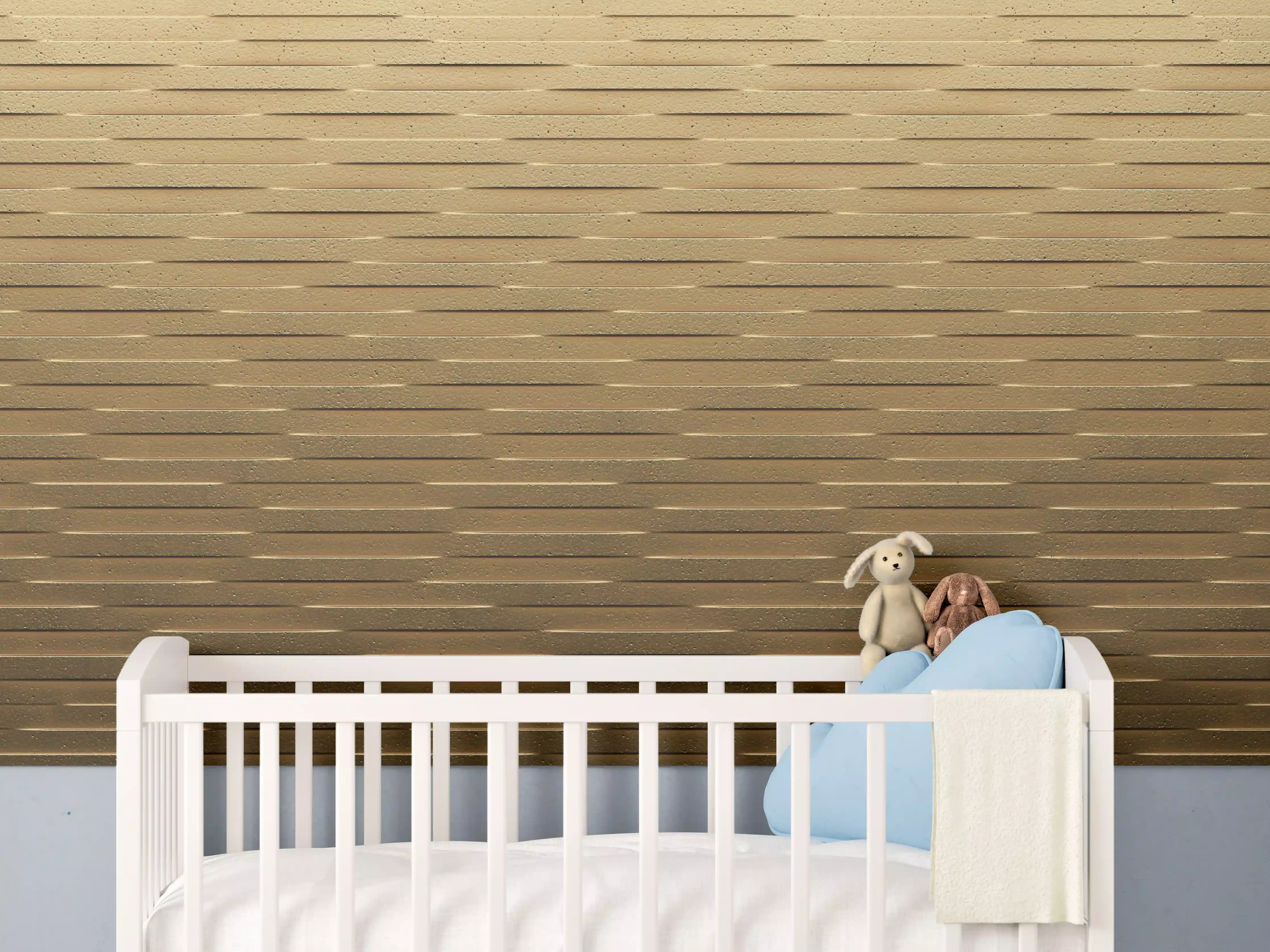 Babyzimmer Wandgestaltung - Warme Holzwand mit horizontalen Paneelen