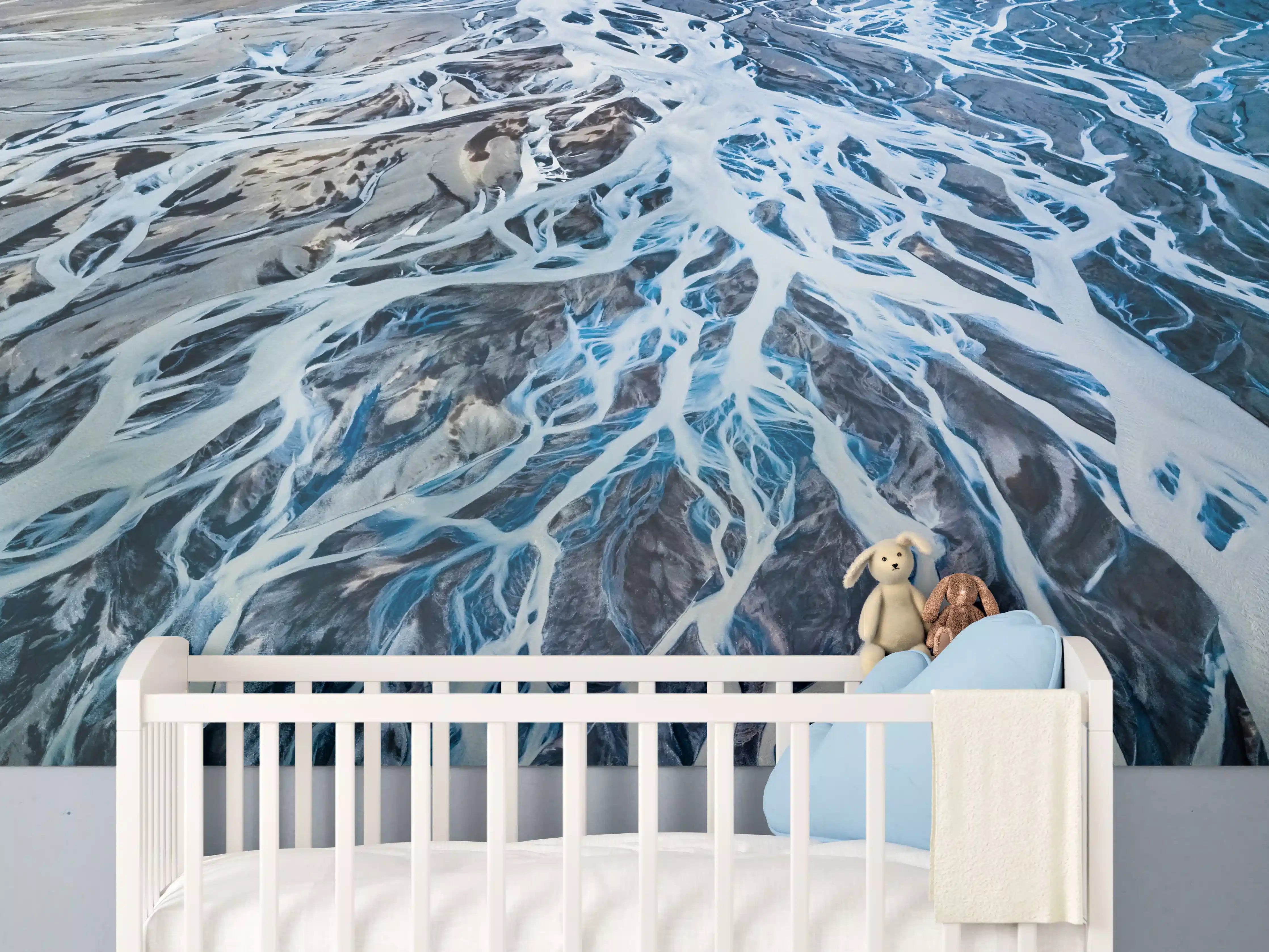 Babyzimmer Wandgestaltung - Wasseroberfläche mit Dünen, Blau- und Beigetönen