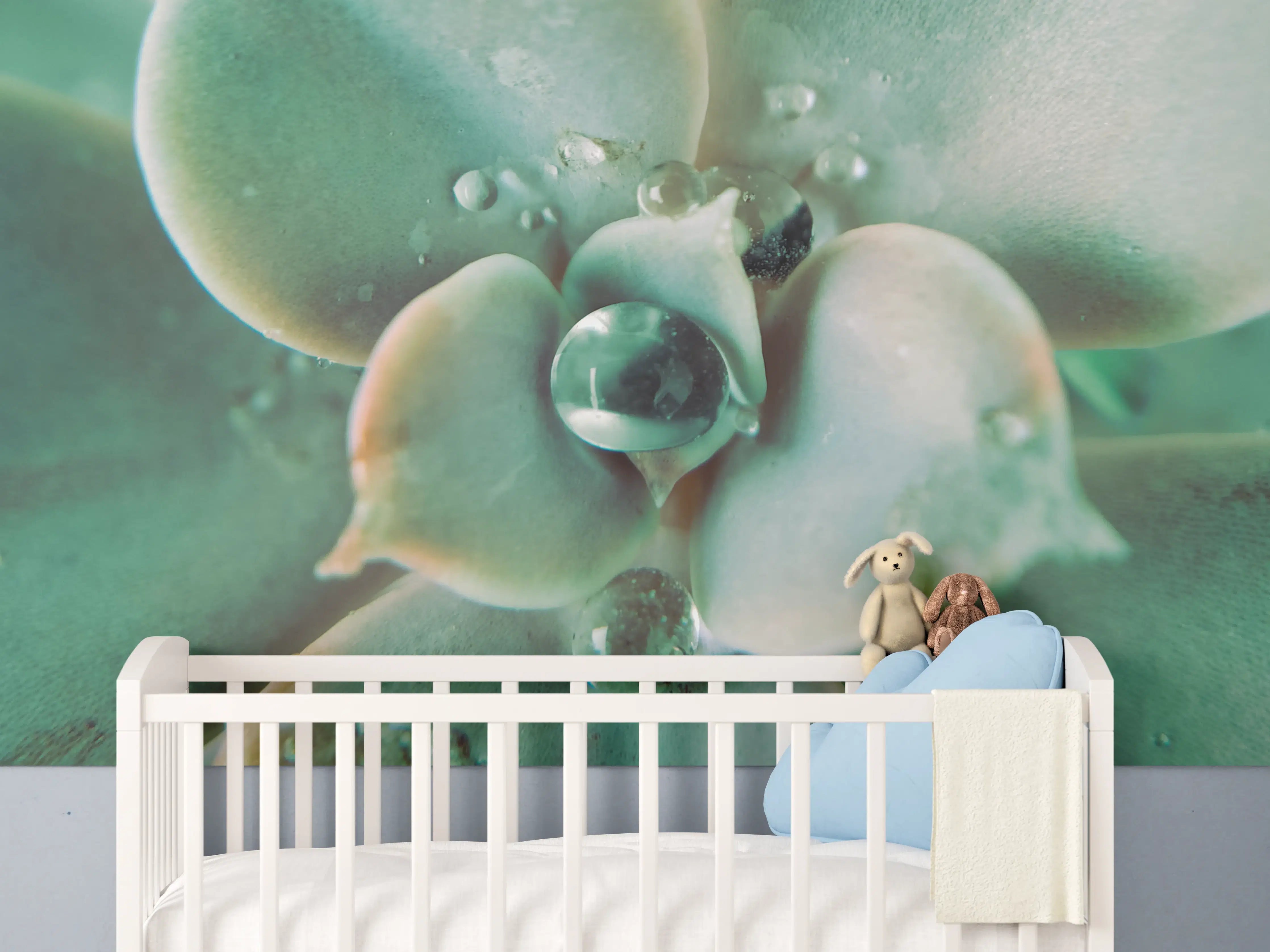 Babyzimmer Wandgestaltung - Wassertropfen - Sukkulente