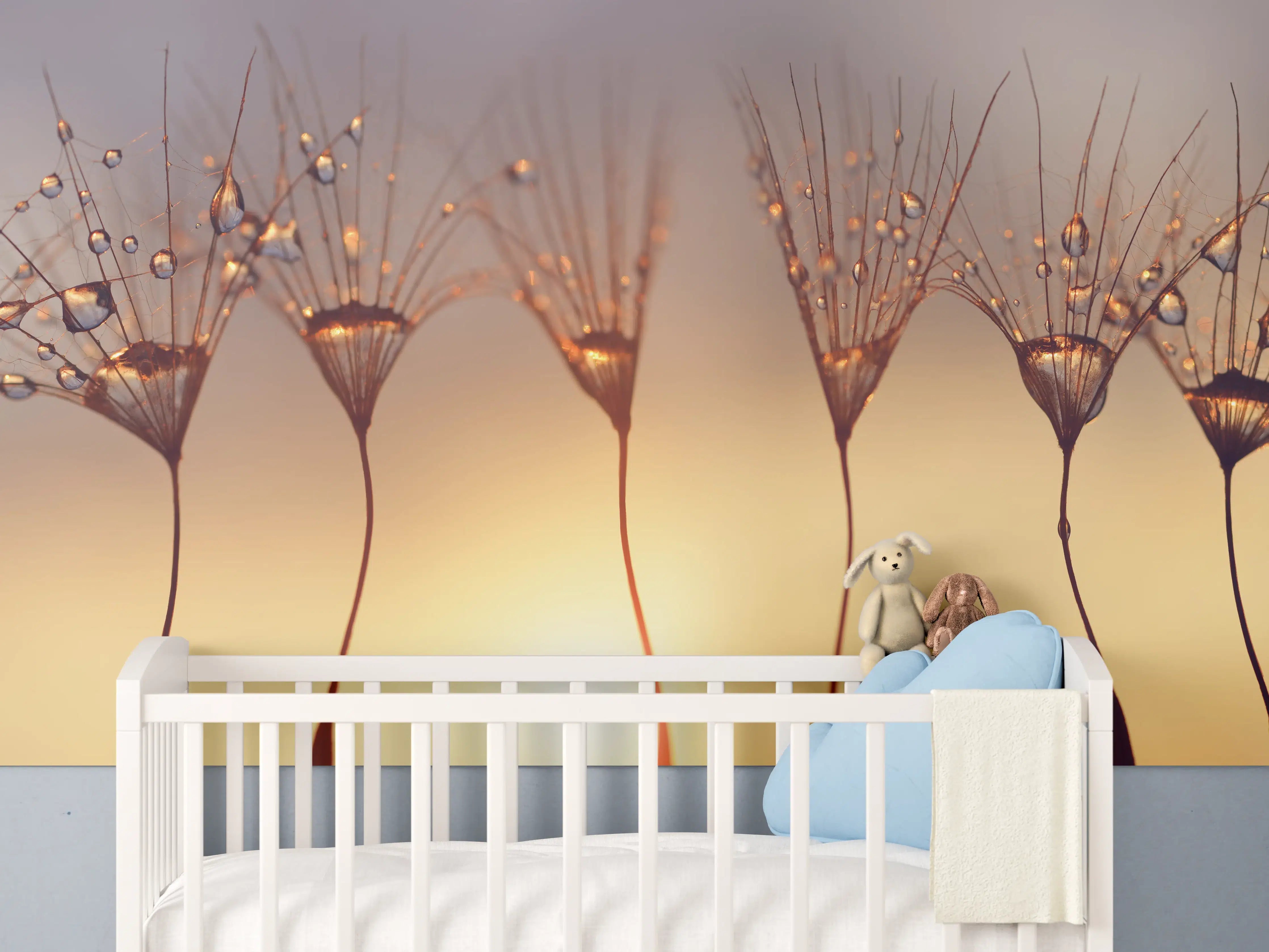 Babyzimmer Wandgestaltung - Wassertropfen auf Löwenzahnsamen
