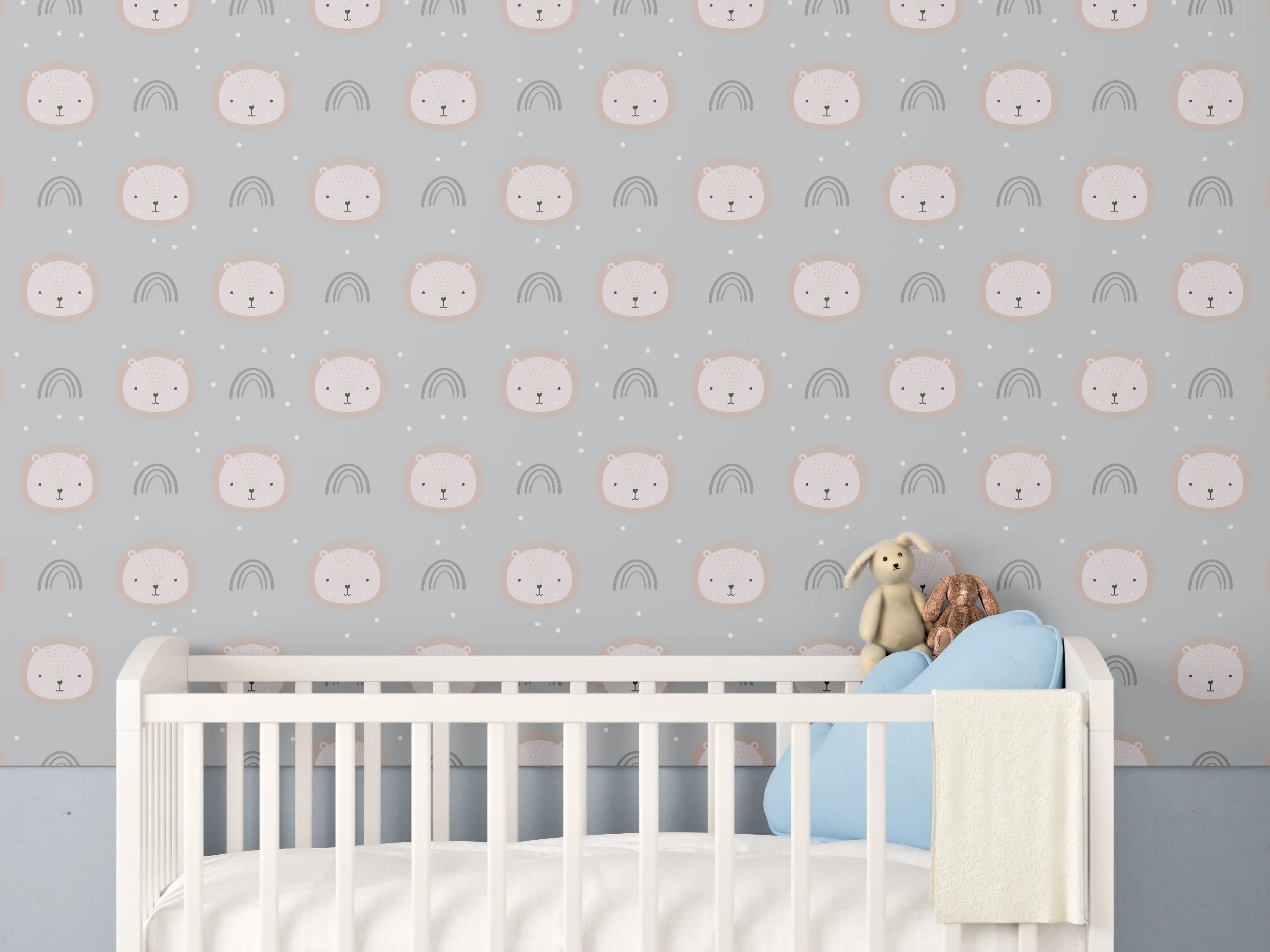 Babyzimmer Wandgestaltung - Weiche Pastelltöne mit Katzen-Motiv