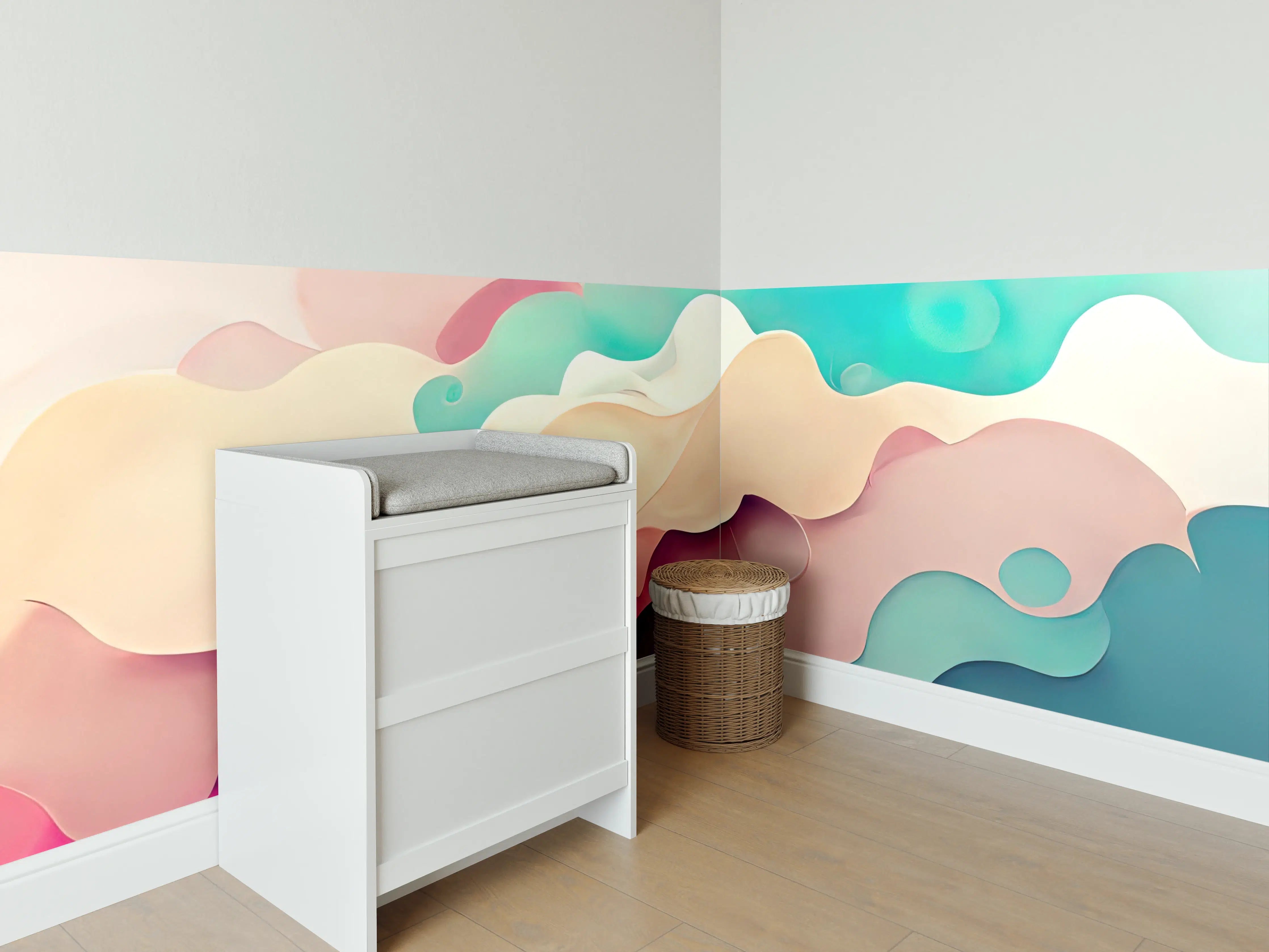 Babyzimmer Wandgestaltung - Weiche Pastellwolken in sanften Farben