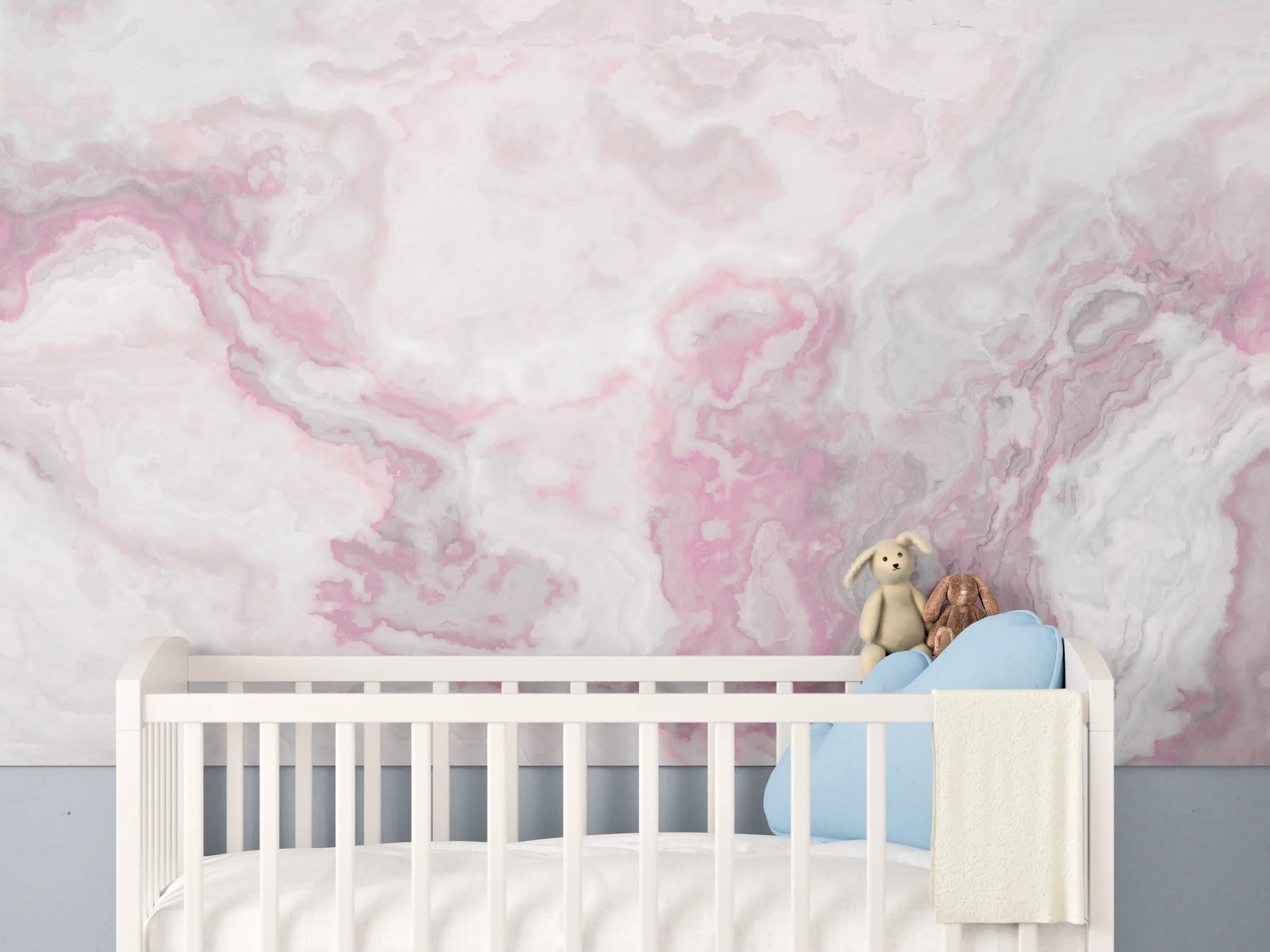 Babyzimmer Wandgestaltung - Weiche rosa und graue Marmorstruktur