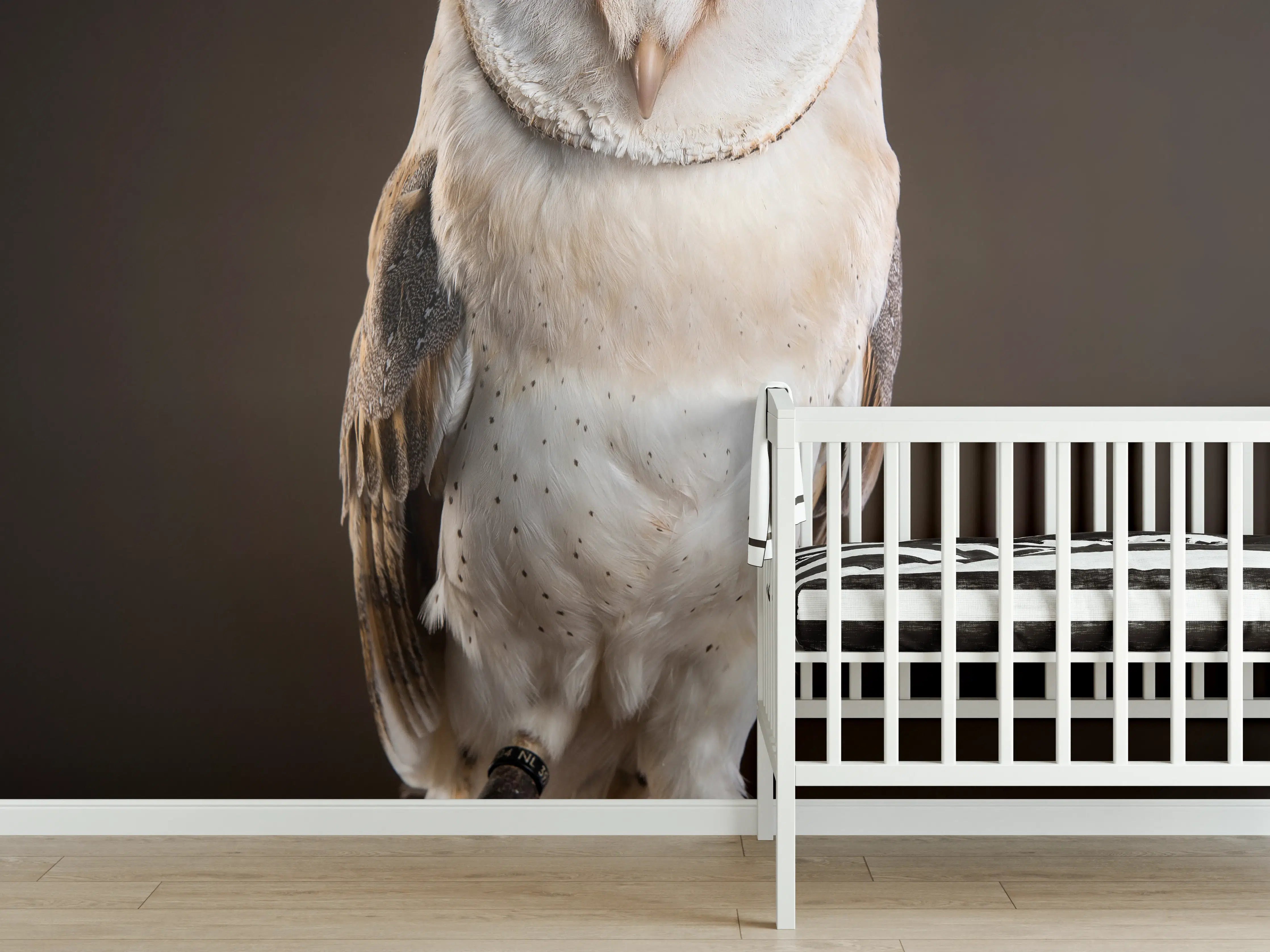 Babyzimmer Wandgestaltung - Weiß-Brauner Waldkauz auf Ast