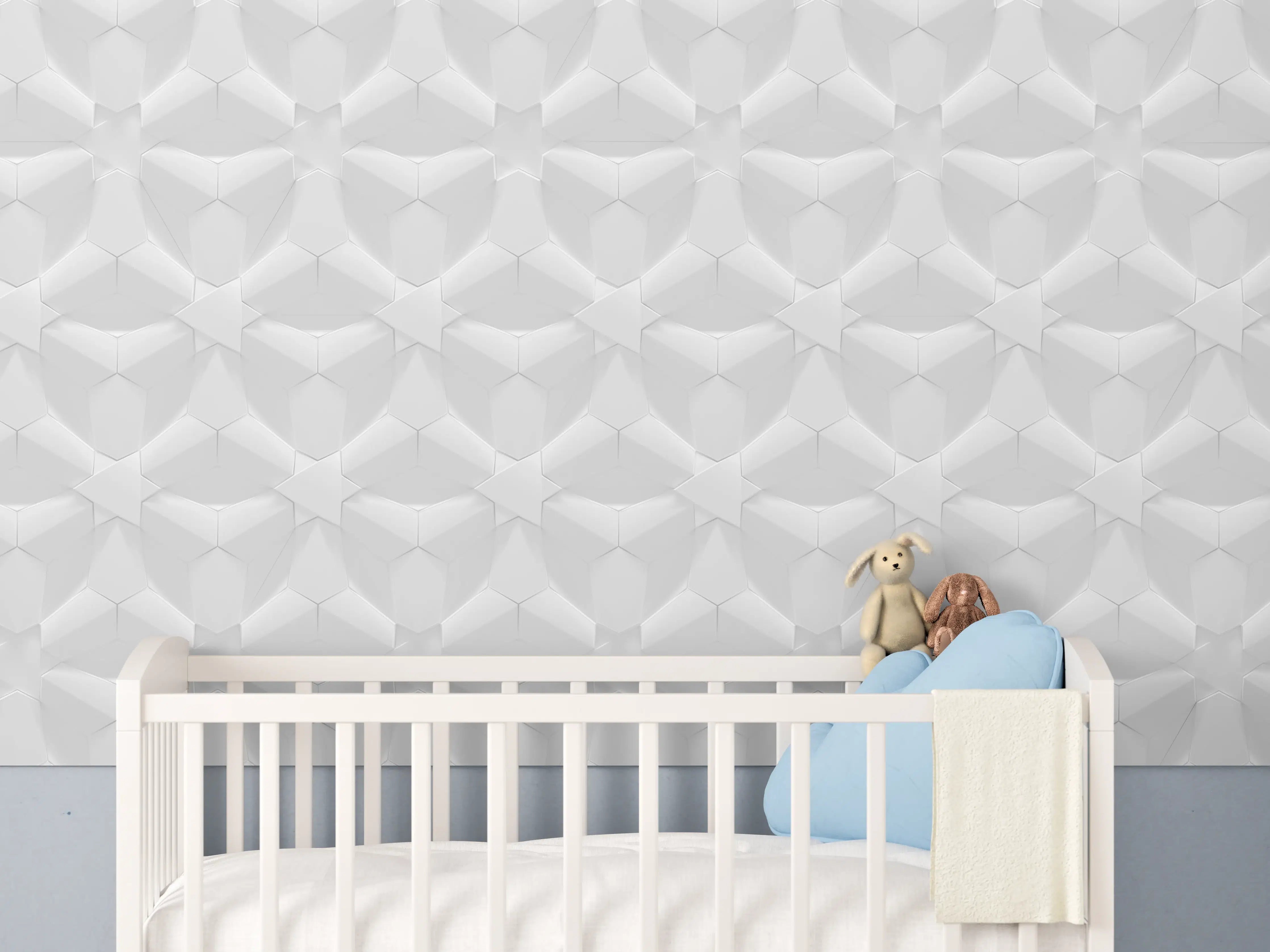 Babyzimmer Wandgestaltung - Weiß Geprägte 3D-Struktur