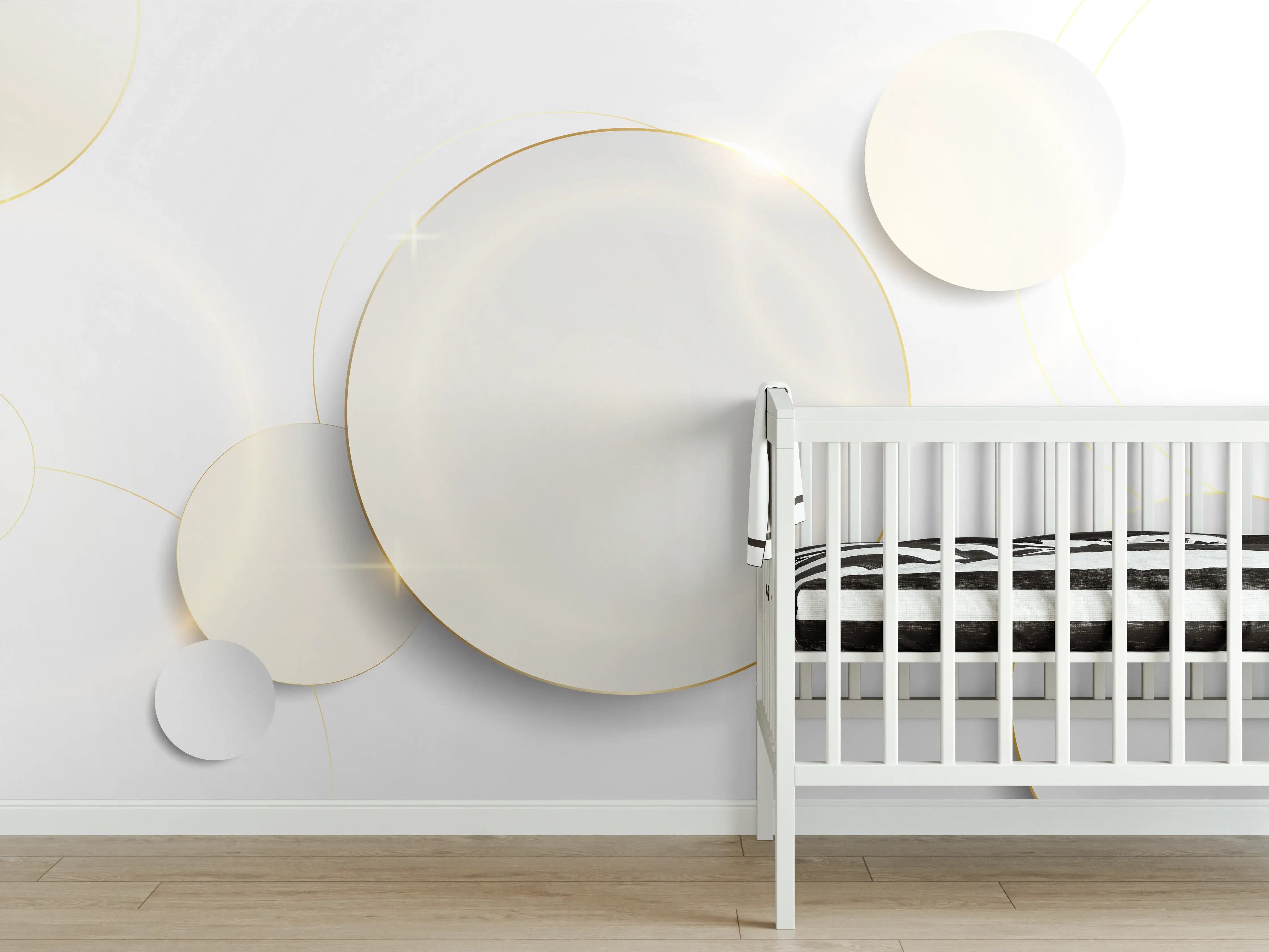 Babyzimmer Wandgestaltung - Weiß-Goldene Abstrakte Formen