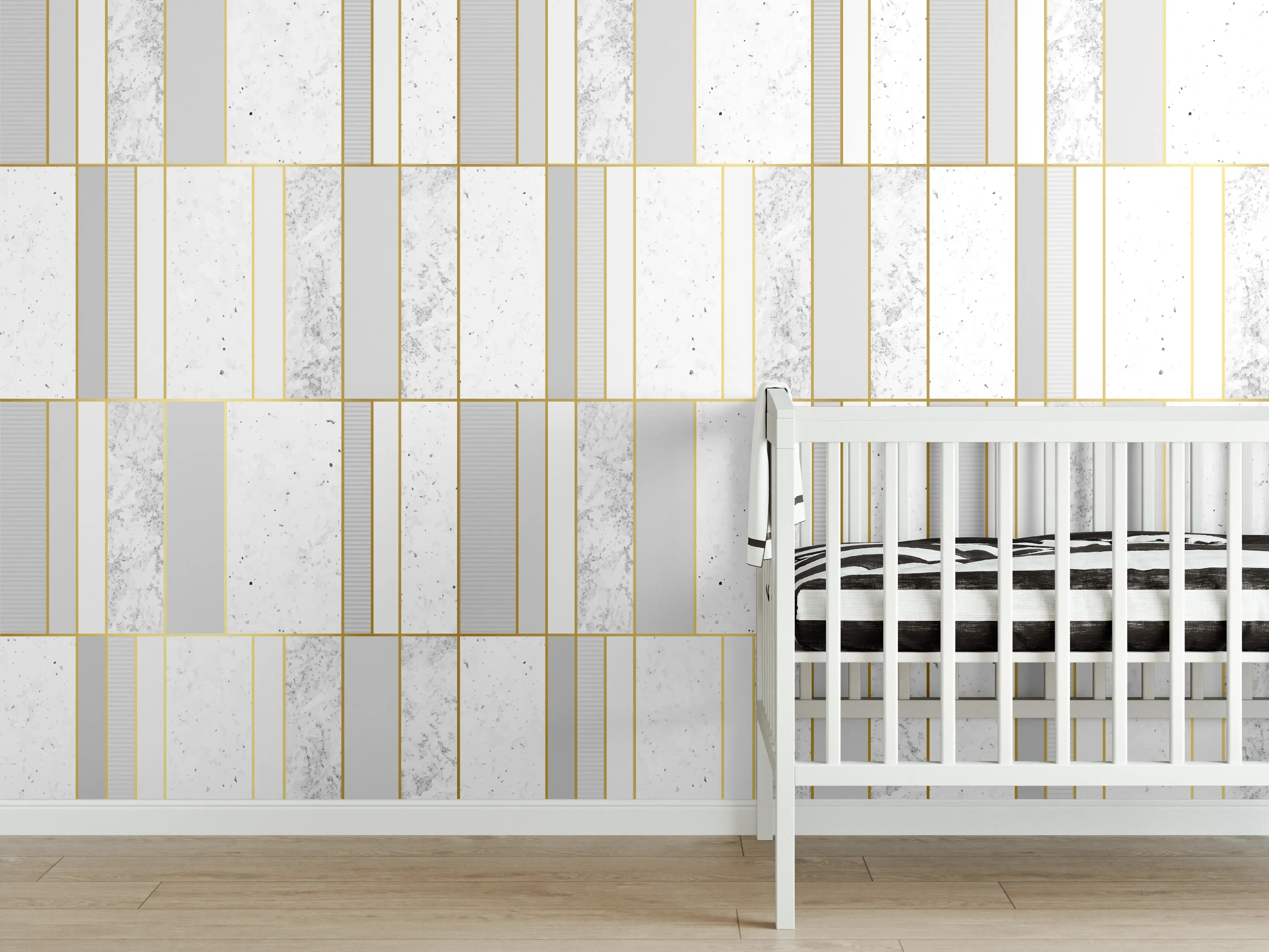 Babyzimmer Wandgestaltung - Weiß-Goldene Marmoroptik Fliese