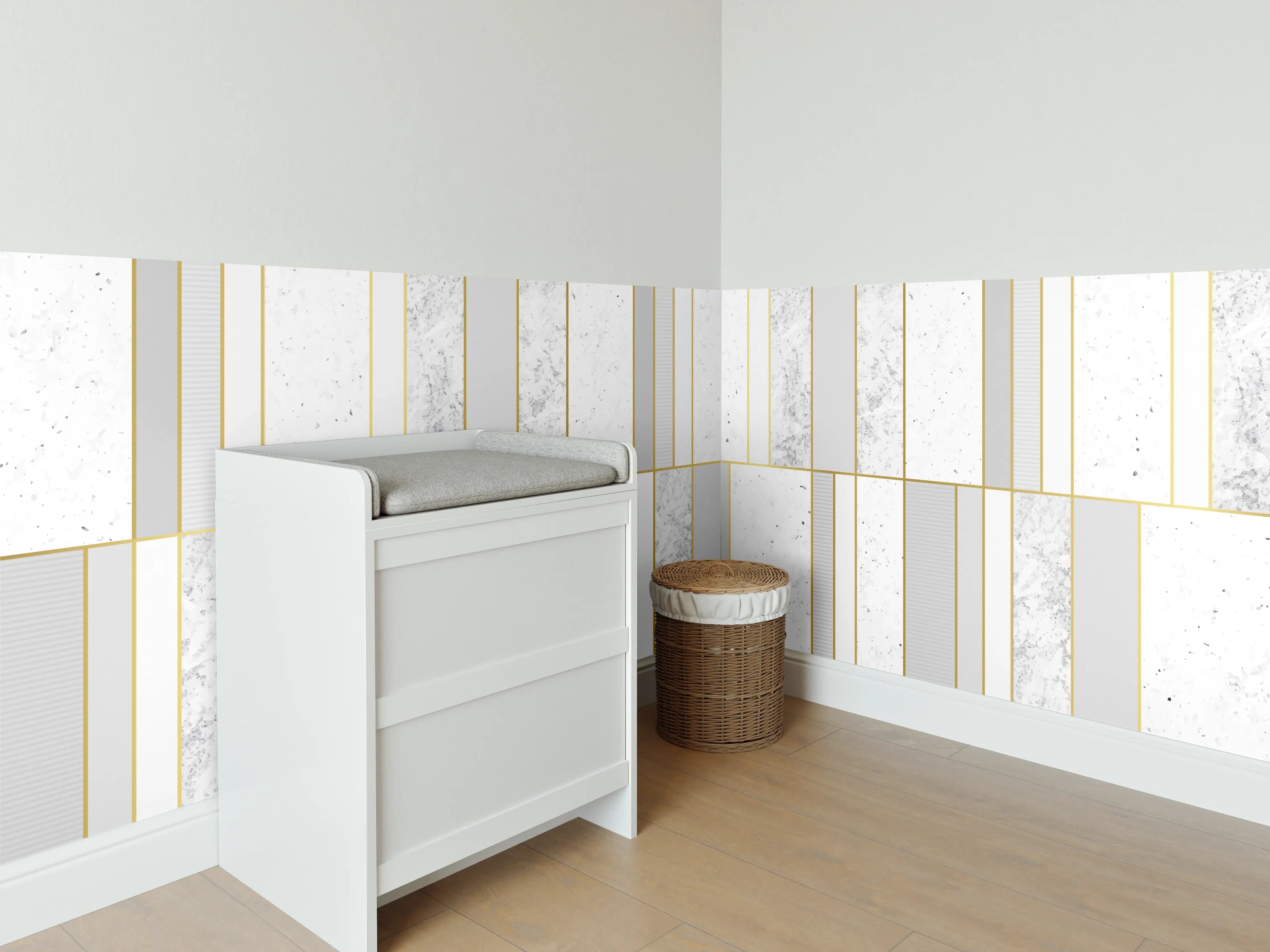 Babyzimmer Wandgestaltung - Weiß-Goldene Marmoroptik Fliese