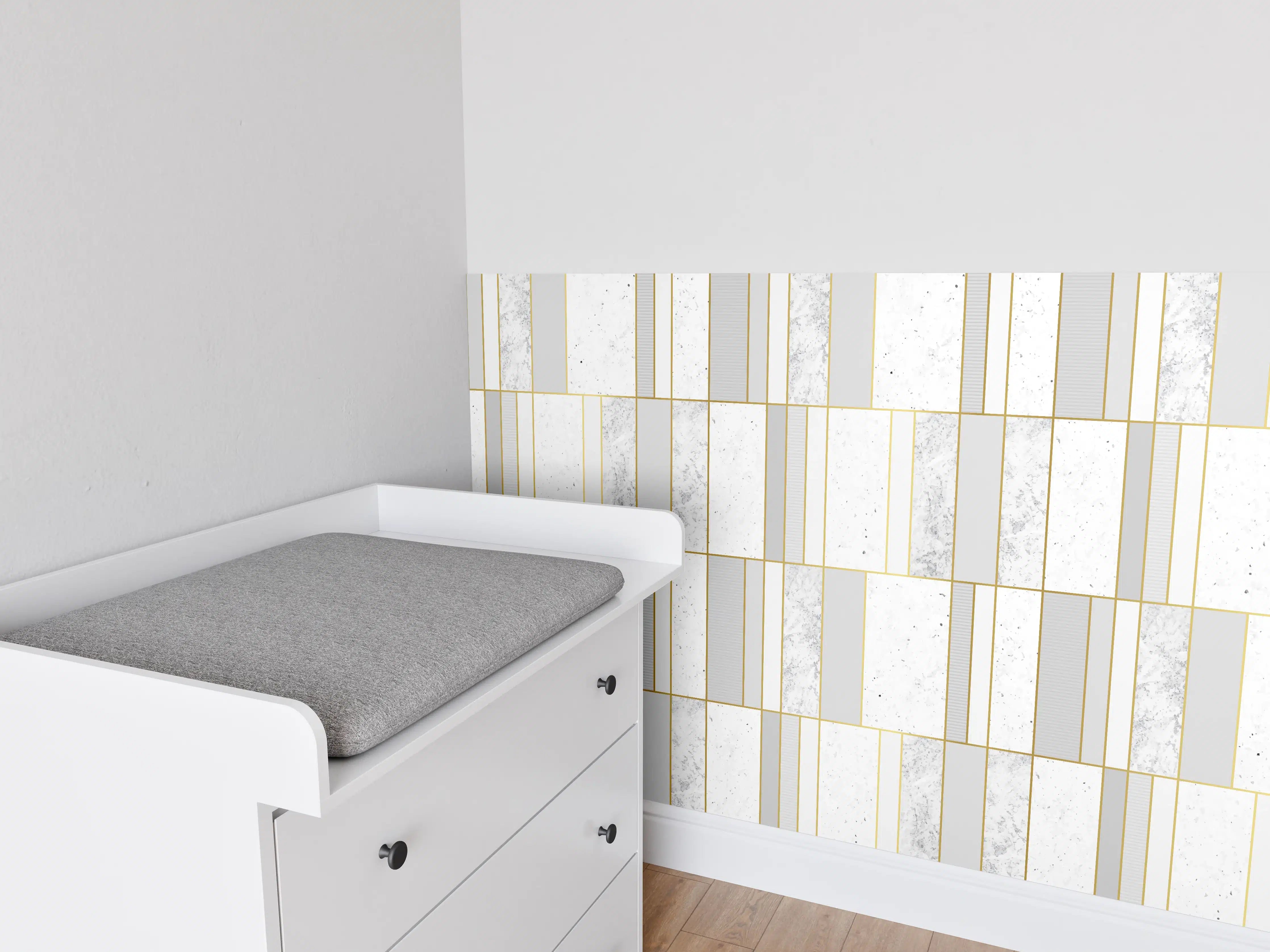 Babyzimmer Wandgestaltung - Weiß-Goldene Marmoroptik Fliese
