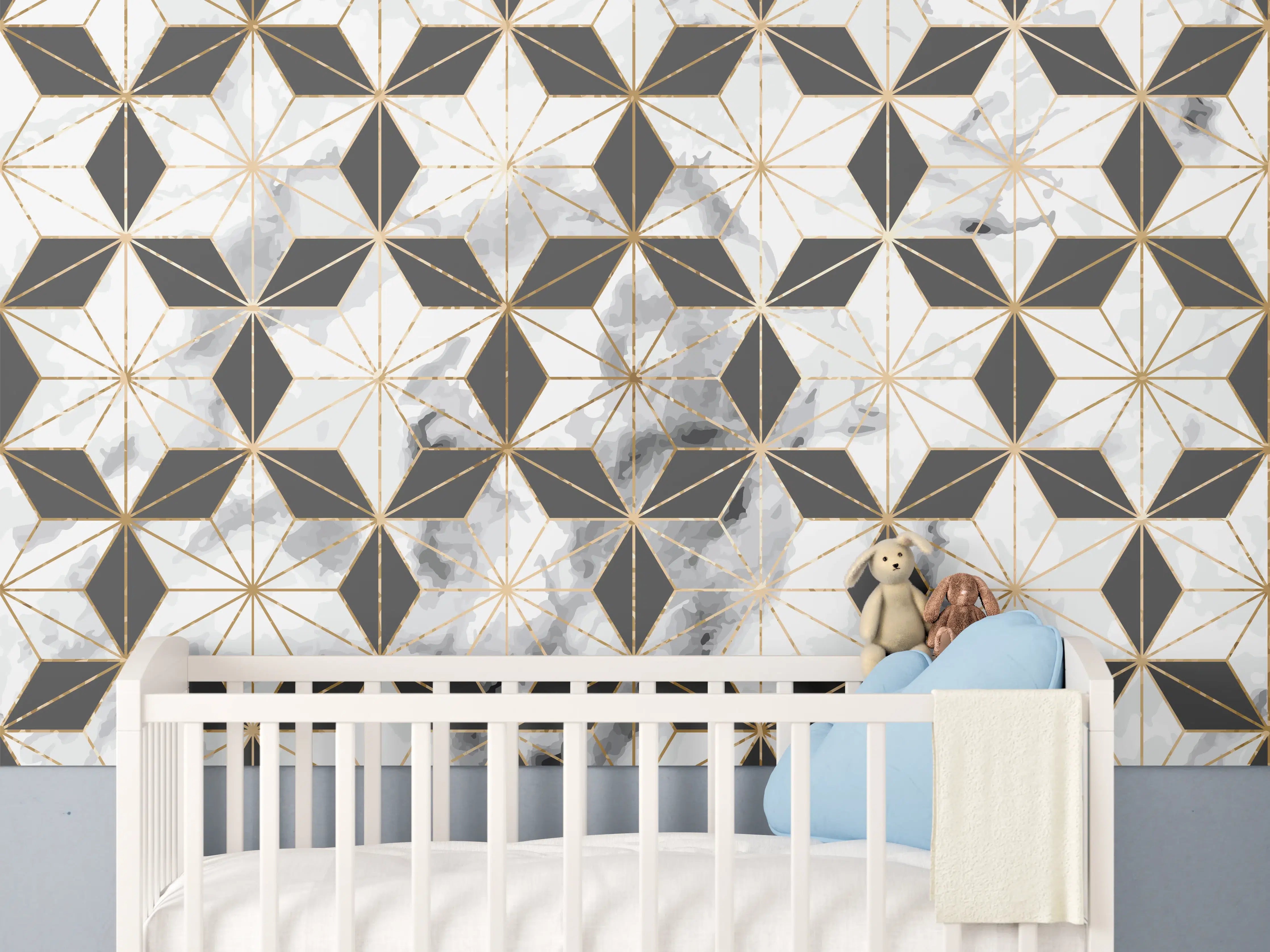 Babyzimmer Wandgestaltung - Weiß-Goldenes Musterdesign