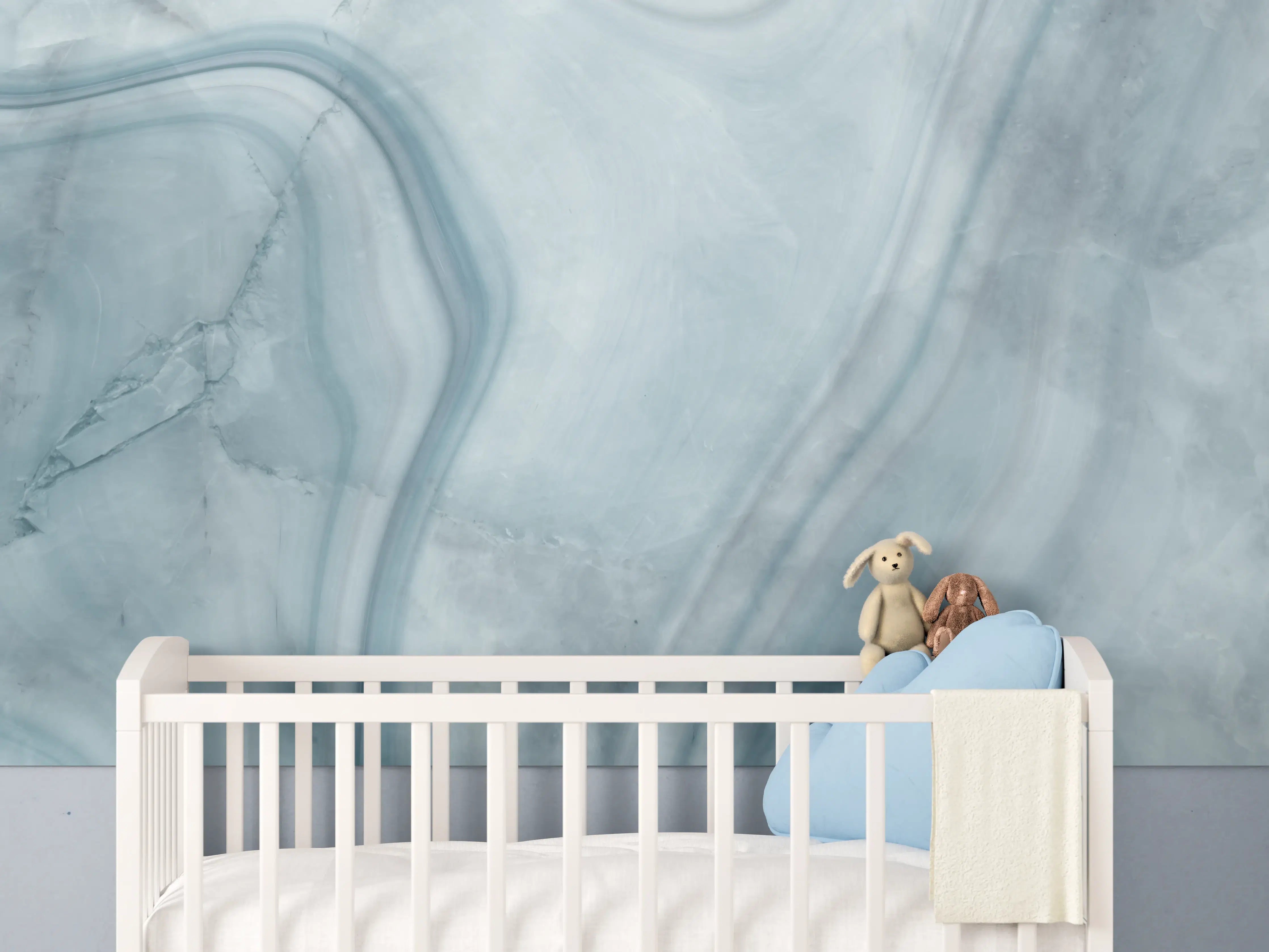 Babyzimmer Wandgestaltung - Weiß-Grau-Blauer Marmor