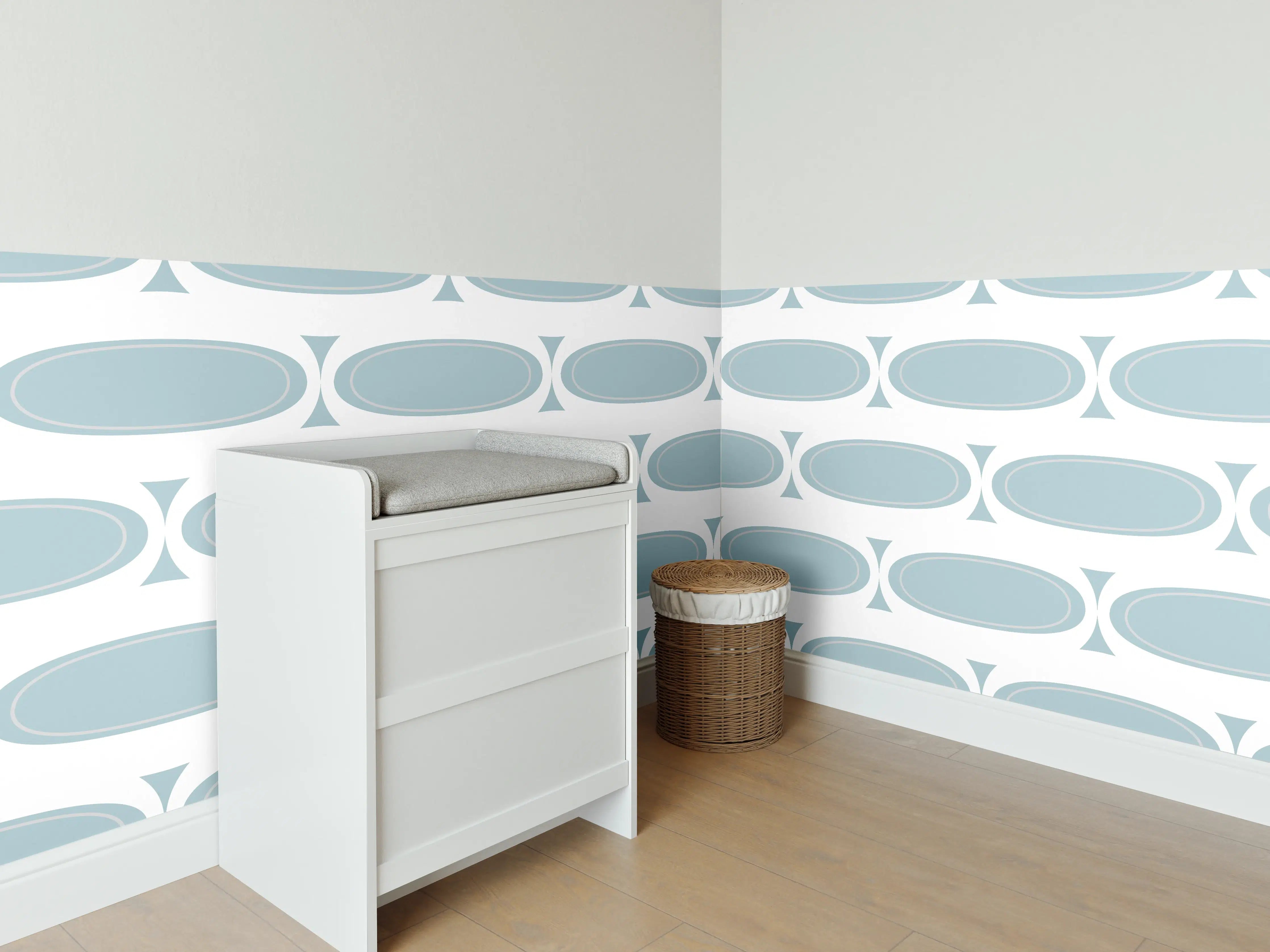 Babyzimmer Wandgestaltung - Weiß-Grau Grafisches Muster